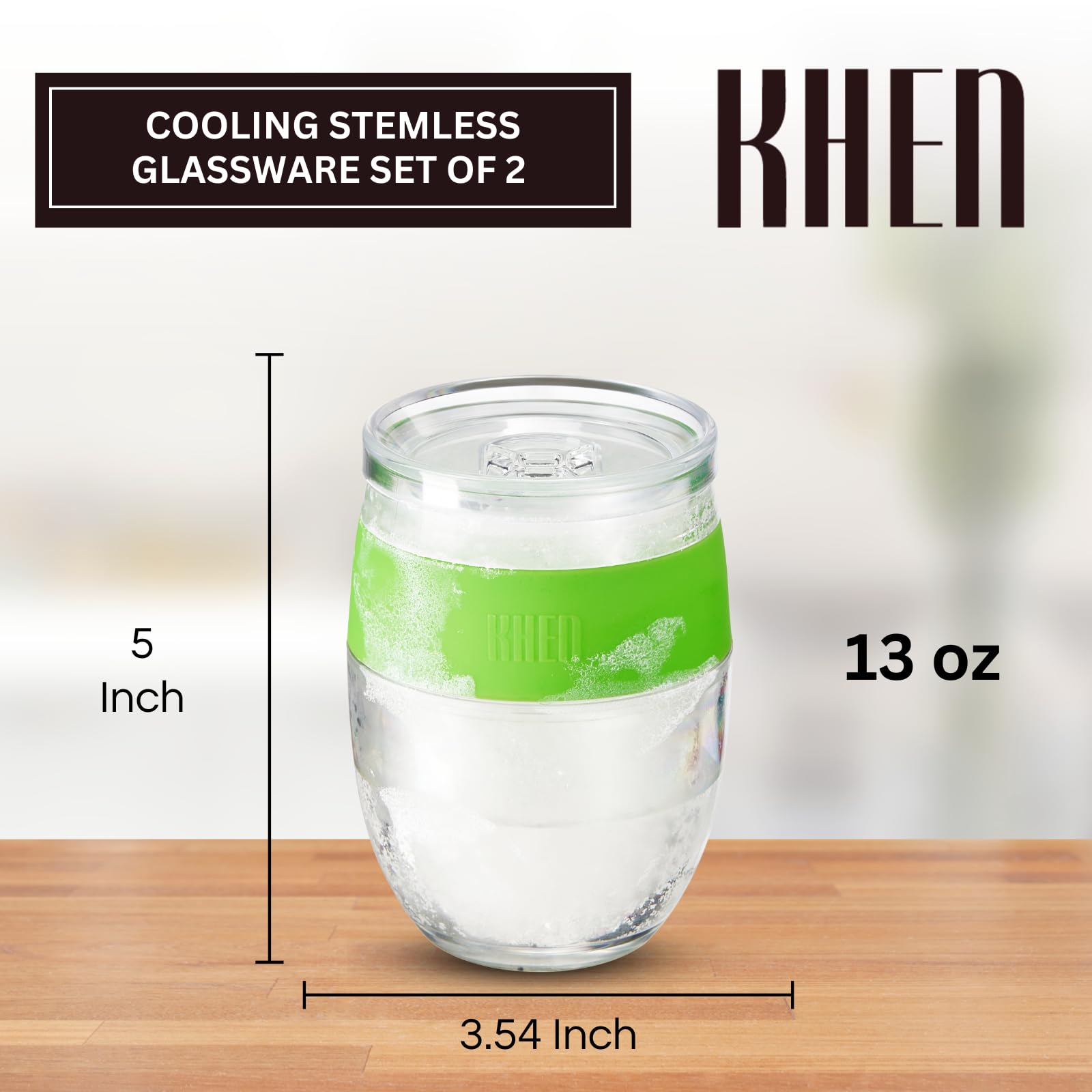 Stemless Acrylic Cooling Wine Glasses 14oz | Set of 2| Green