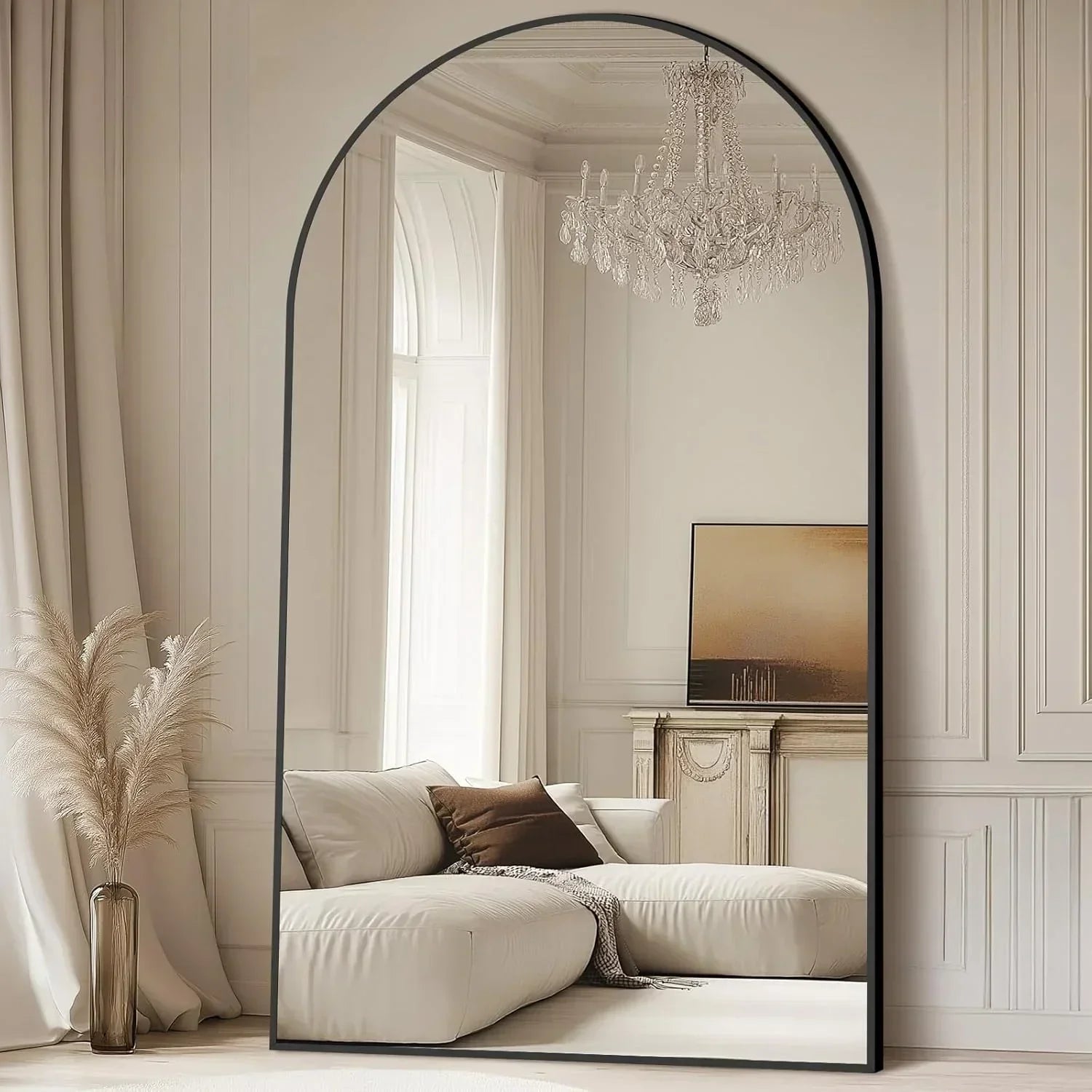 MELOMOIR Oversized Floor Mirror Freestanding, Full Length Mirror for Bedroom Living Room Dressing Room Gym Yoga Hair Salon, Gold Arched Mirror Full Length with Shatterproof Tempered Glass