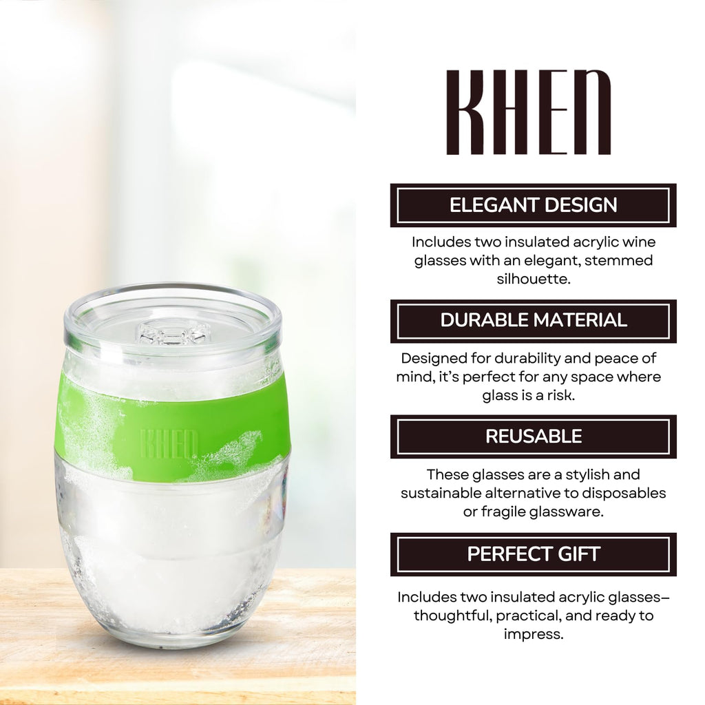 Stemless Acrylic Cooling Wine Glasses 14oz | Set of 2| Green