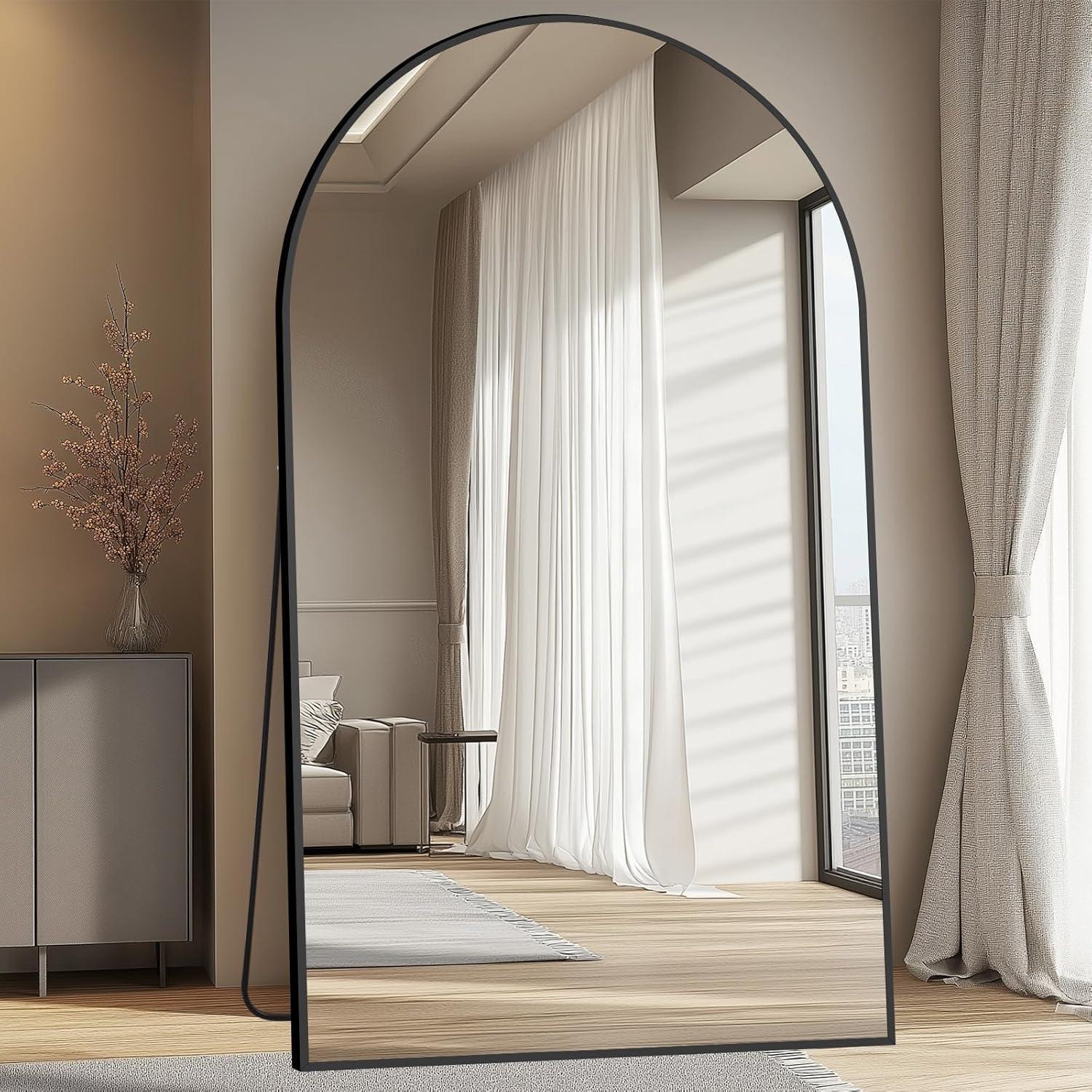 MELOMOIR Oversized Floor Mirror Freestanding, Full Length Mirror for Bedroom Living Room Dressing Room Gym Yoga Hair Salon, Gold Arched Mirror Full Length with Shatterproof Tempered Glass