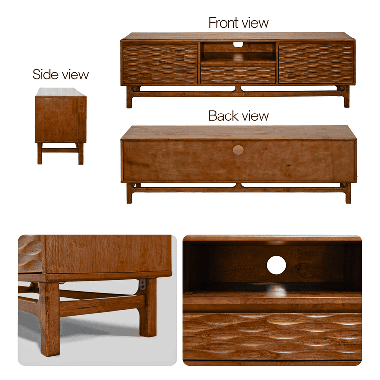 Acacia Elara Solid Wood TV Stand with Storage and Cable Management for TVs up to 80"