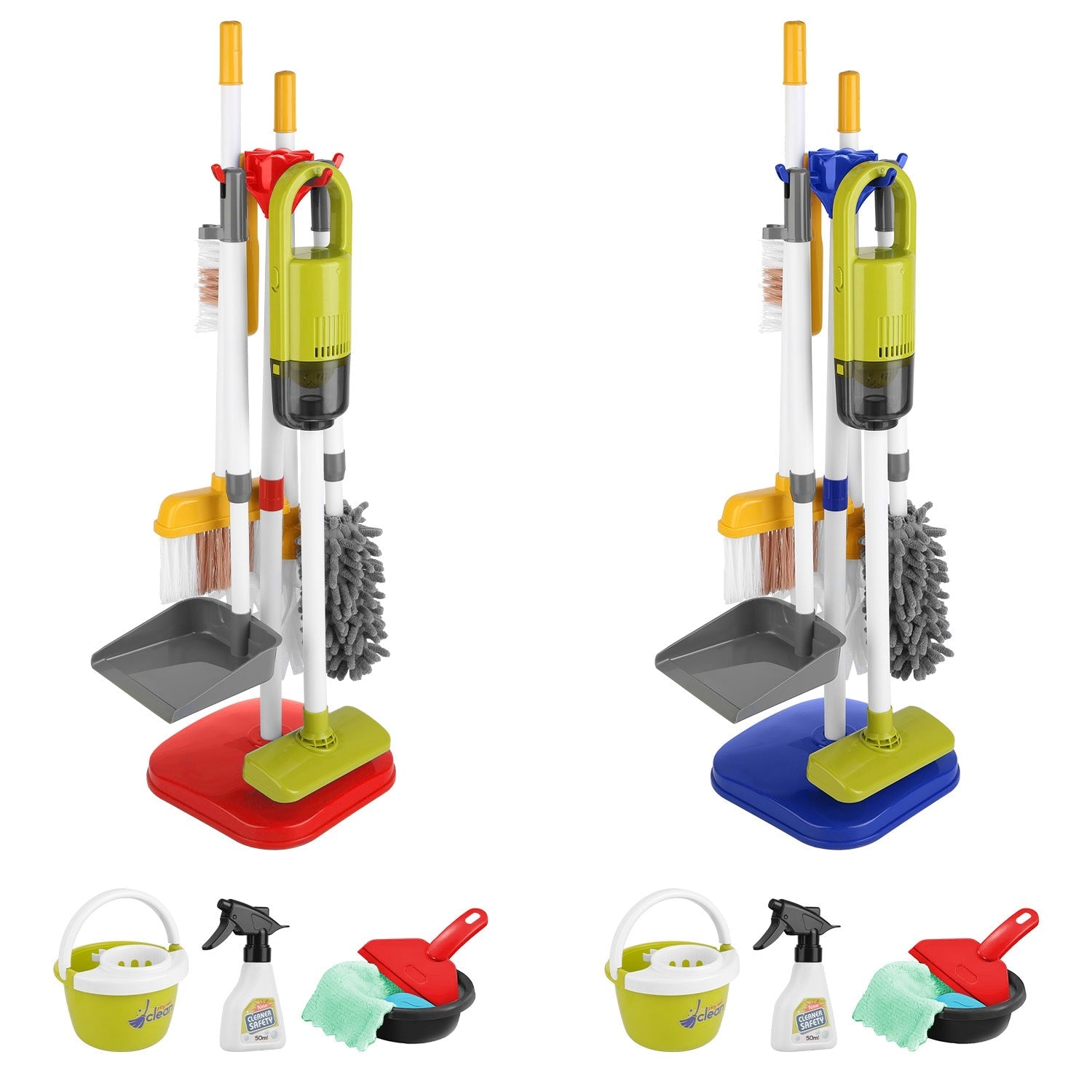 14Pcs Kids Cleaning Toy Set Toddler Housekeeping Pretend Play Kit with Vacuum Cleaner Broom Mop Organization Stand for Boys Girls Aged 3 4 5