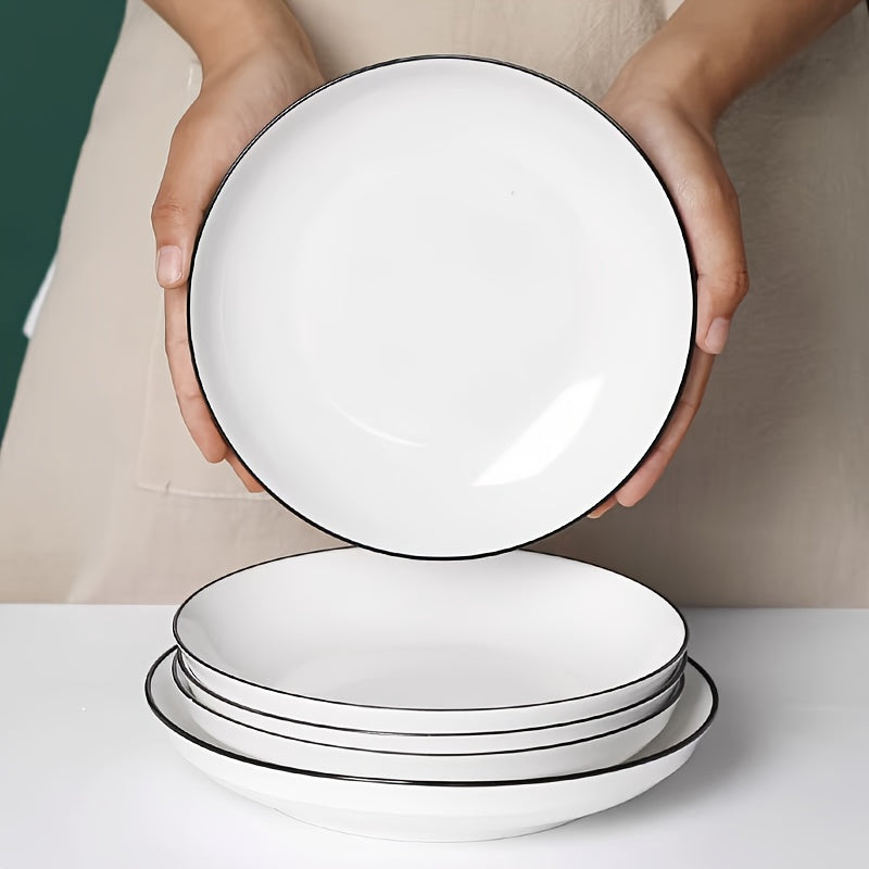Set of 4 Simple White 8Inch Dinner Plates