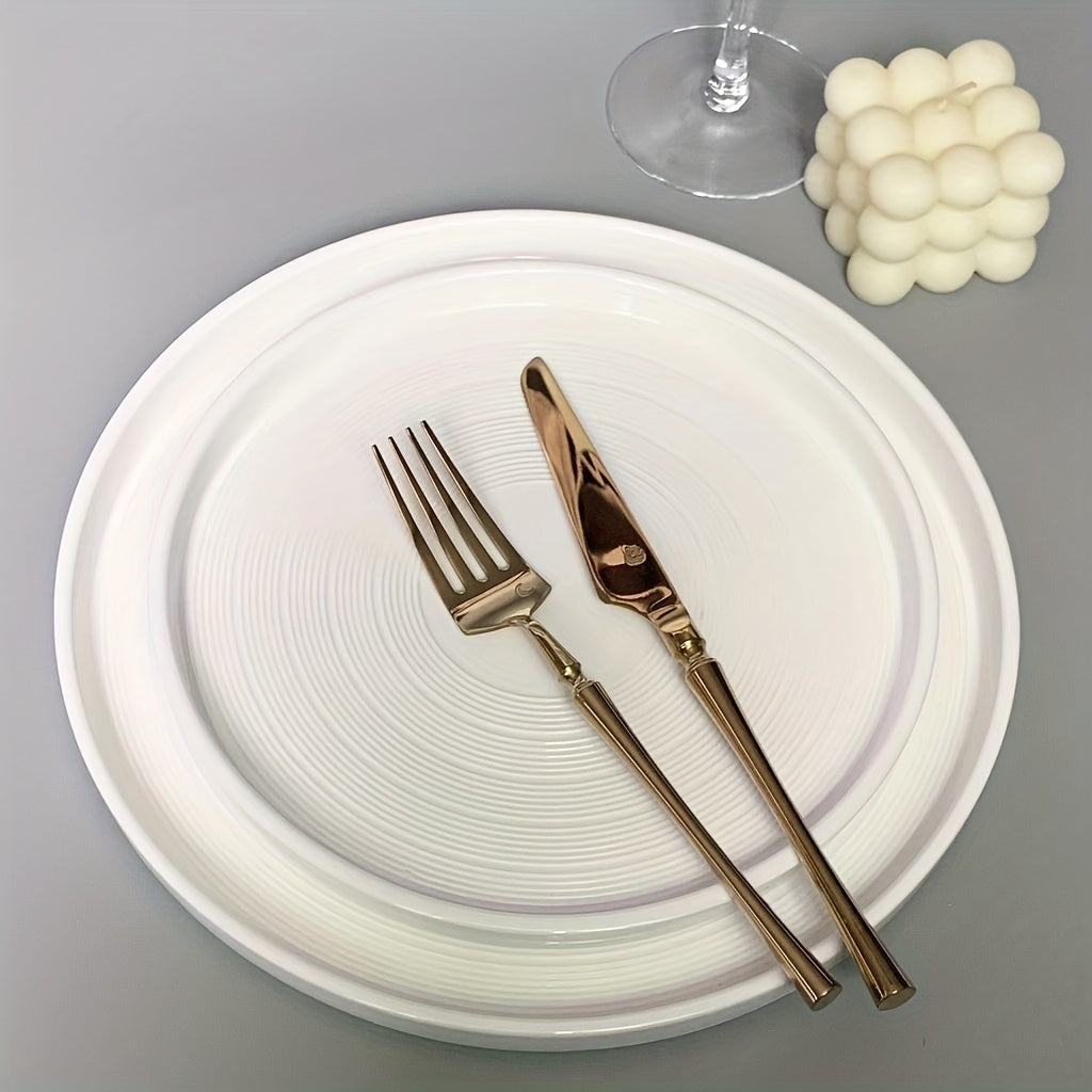 Elegant Hans White Ceramic Steak  Pasta Plate Set