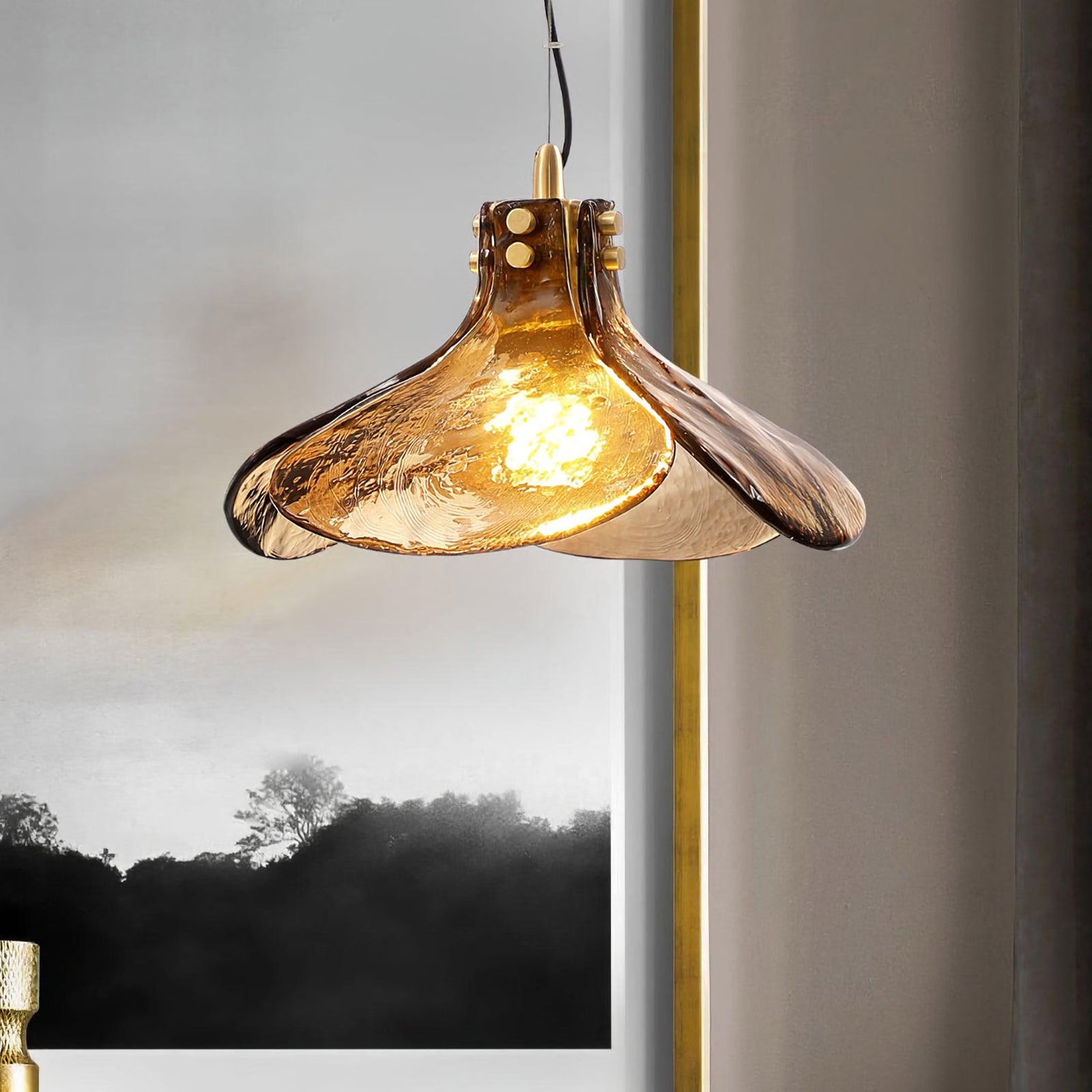 Amber Petal Glass Pendant Light