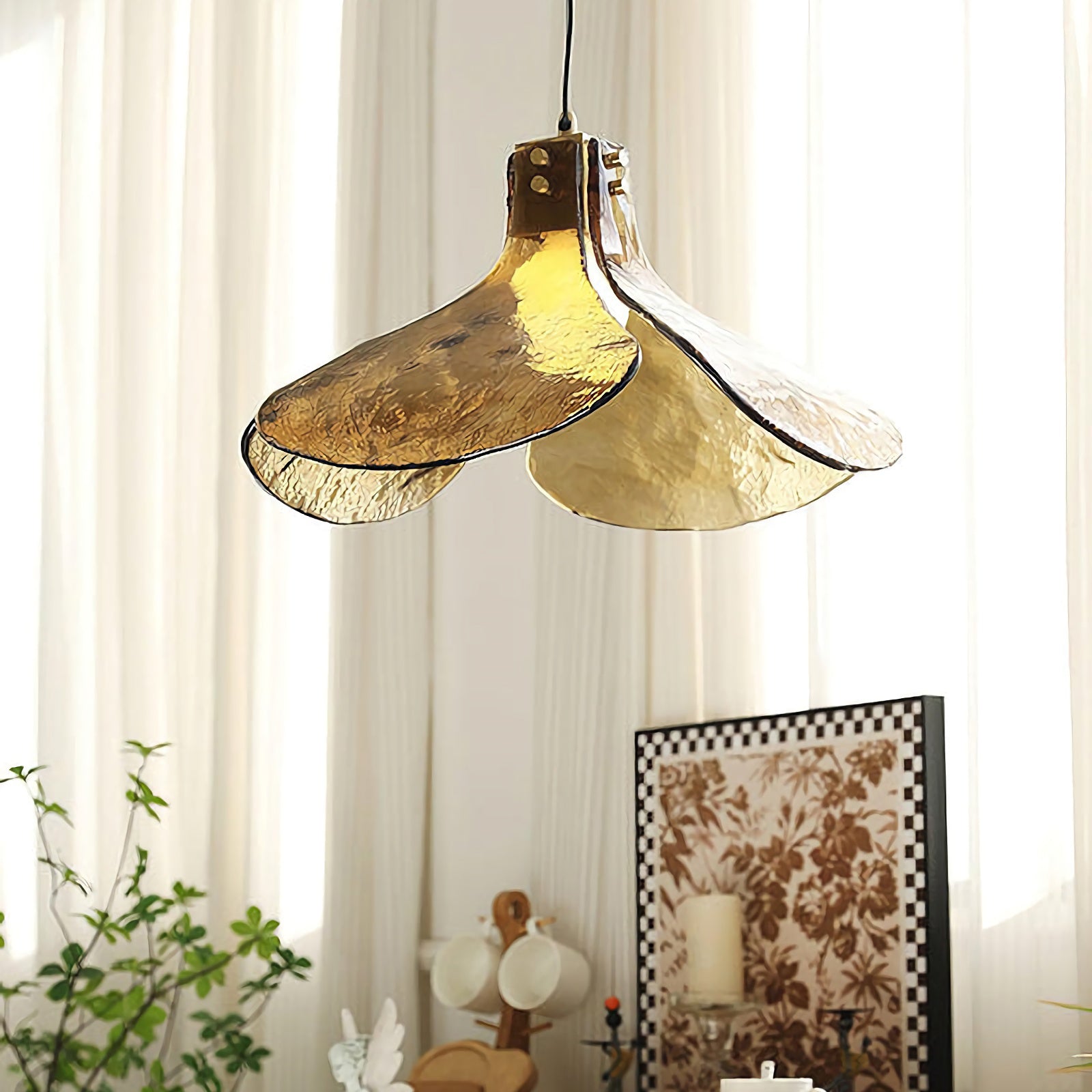 Amber Petal Glass Pendant Light