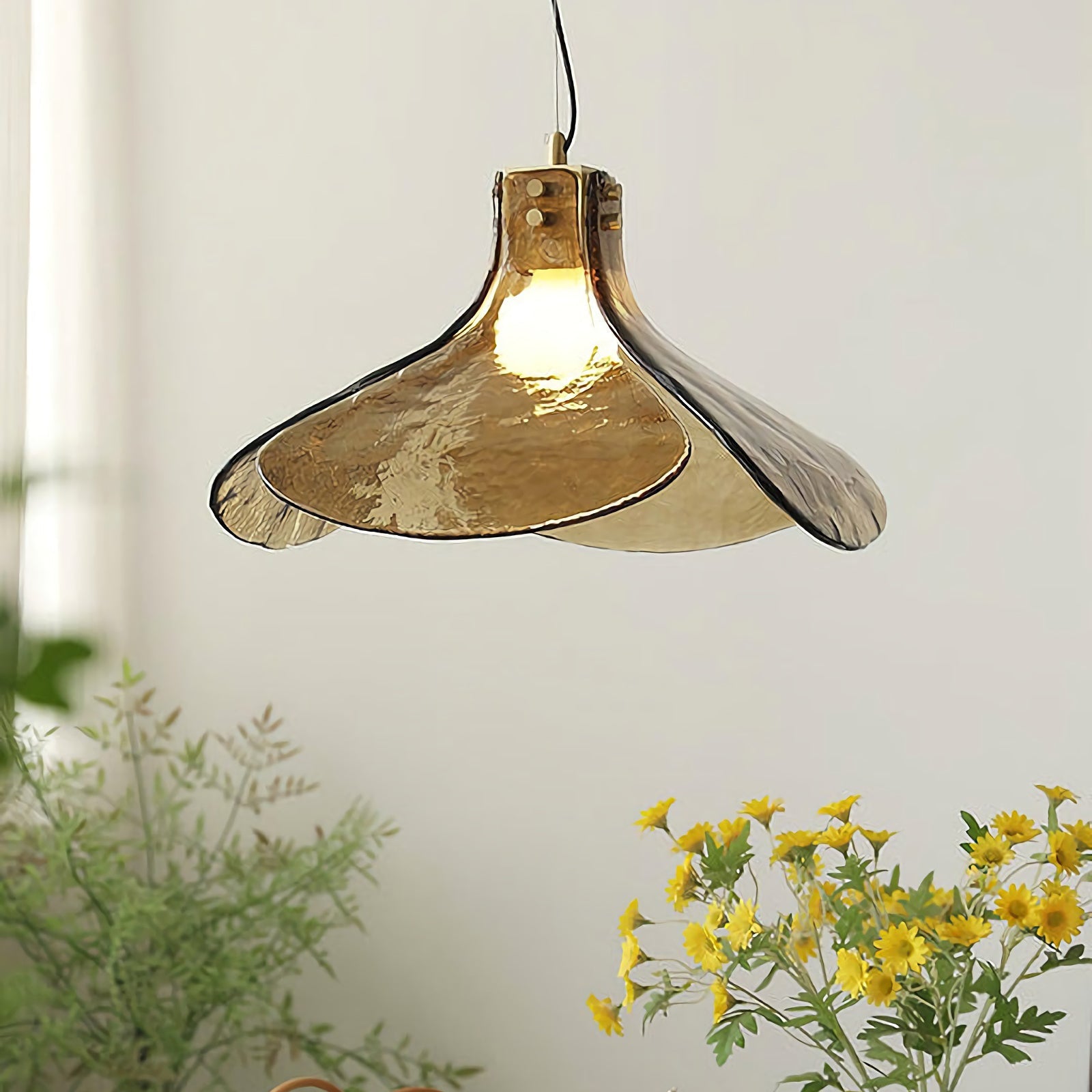 Amber Petal Glass Pendant Light