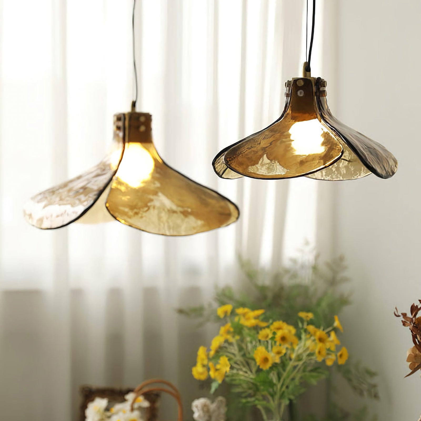 Amber Petal Glass Pendant Light