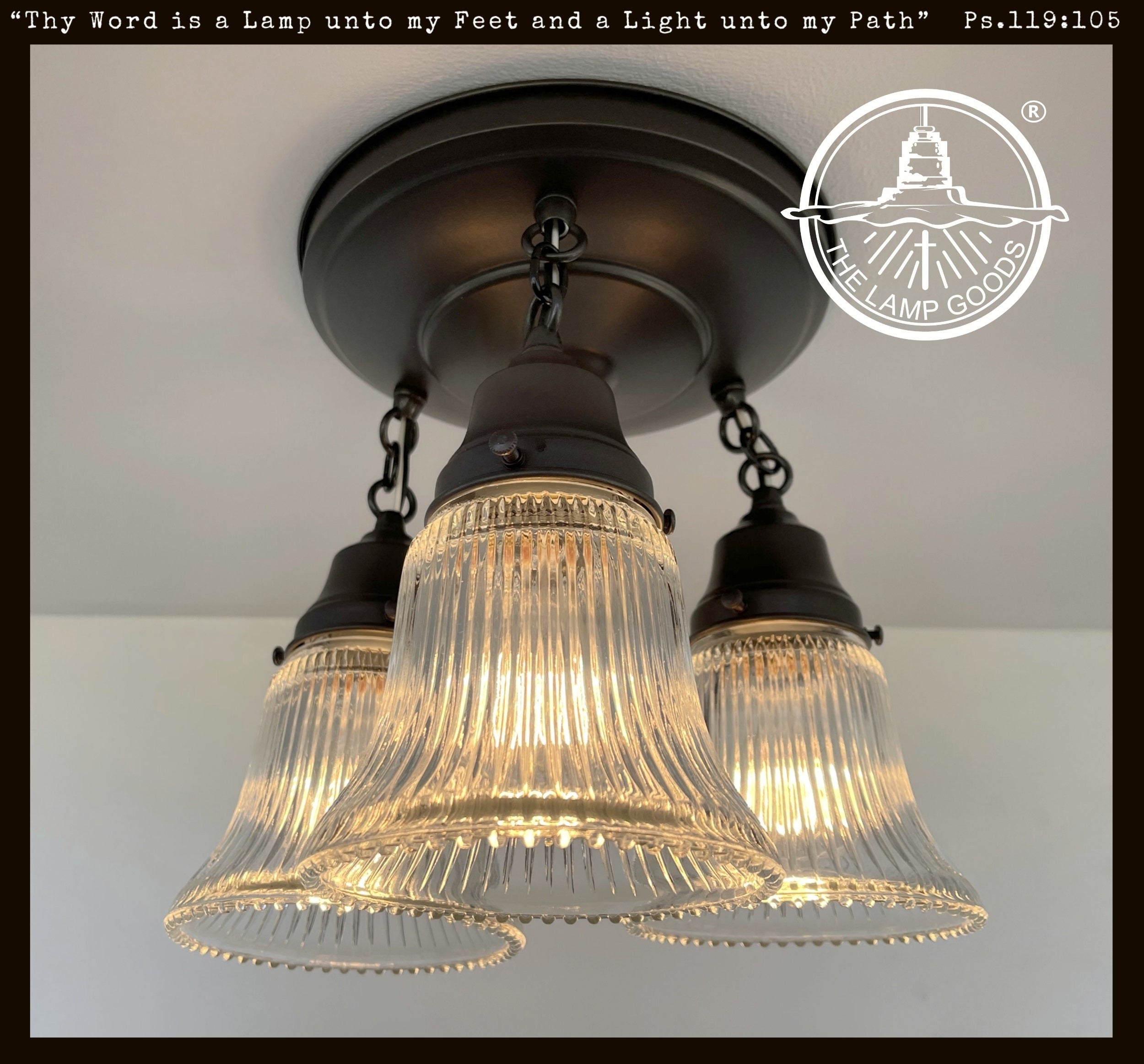 Antique HOLOPHANE 1960's CLEAR Glass Ceiling Light