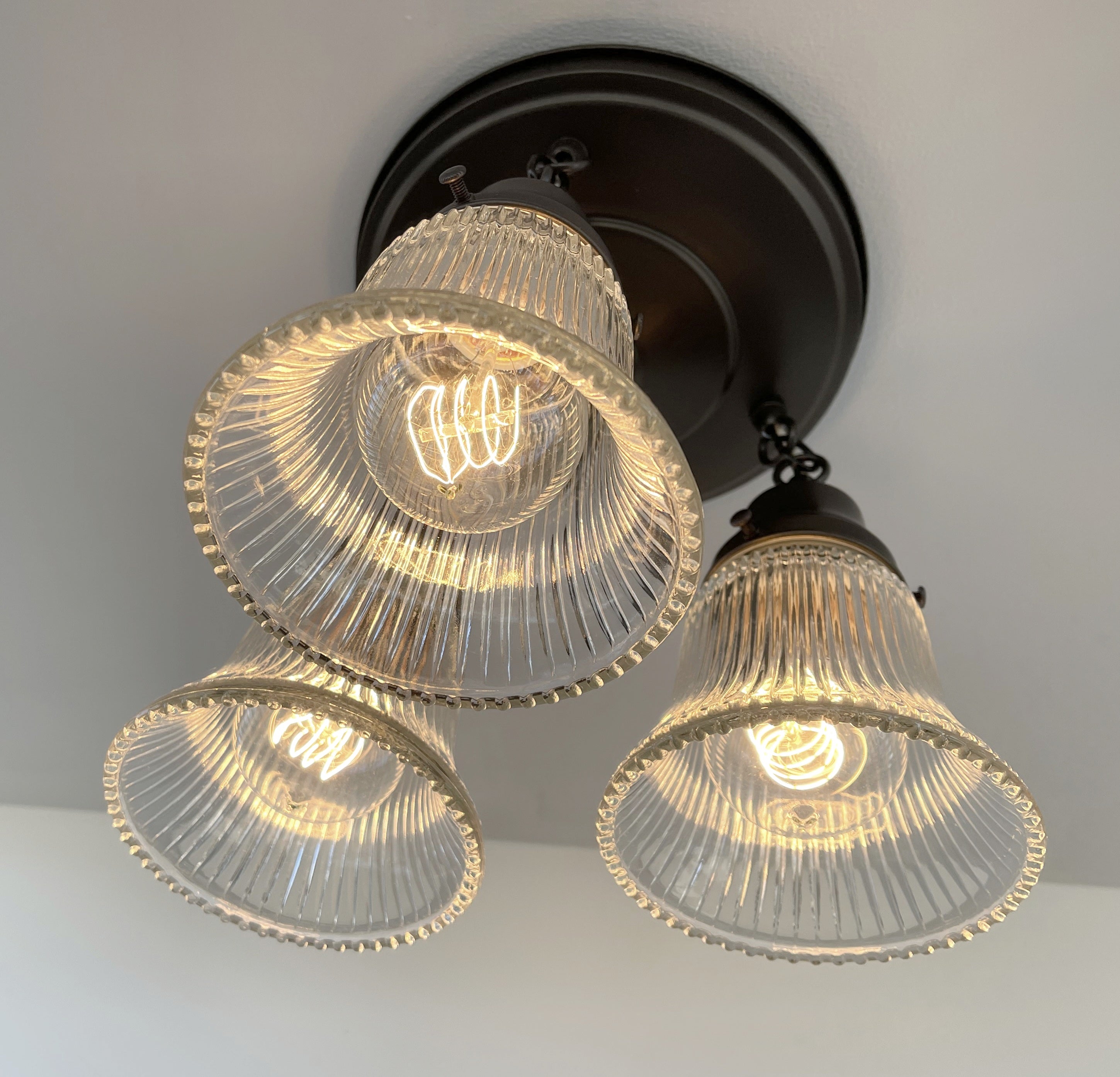 Antique HOLOPHANE 1960's CLEAR Glass Ceiling Light