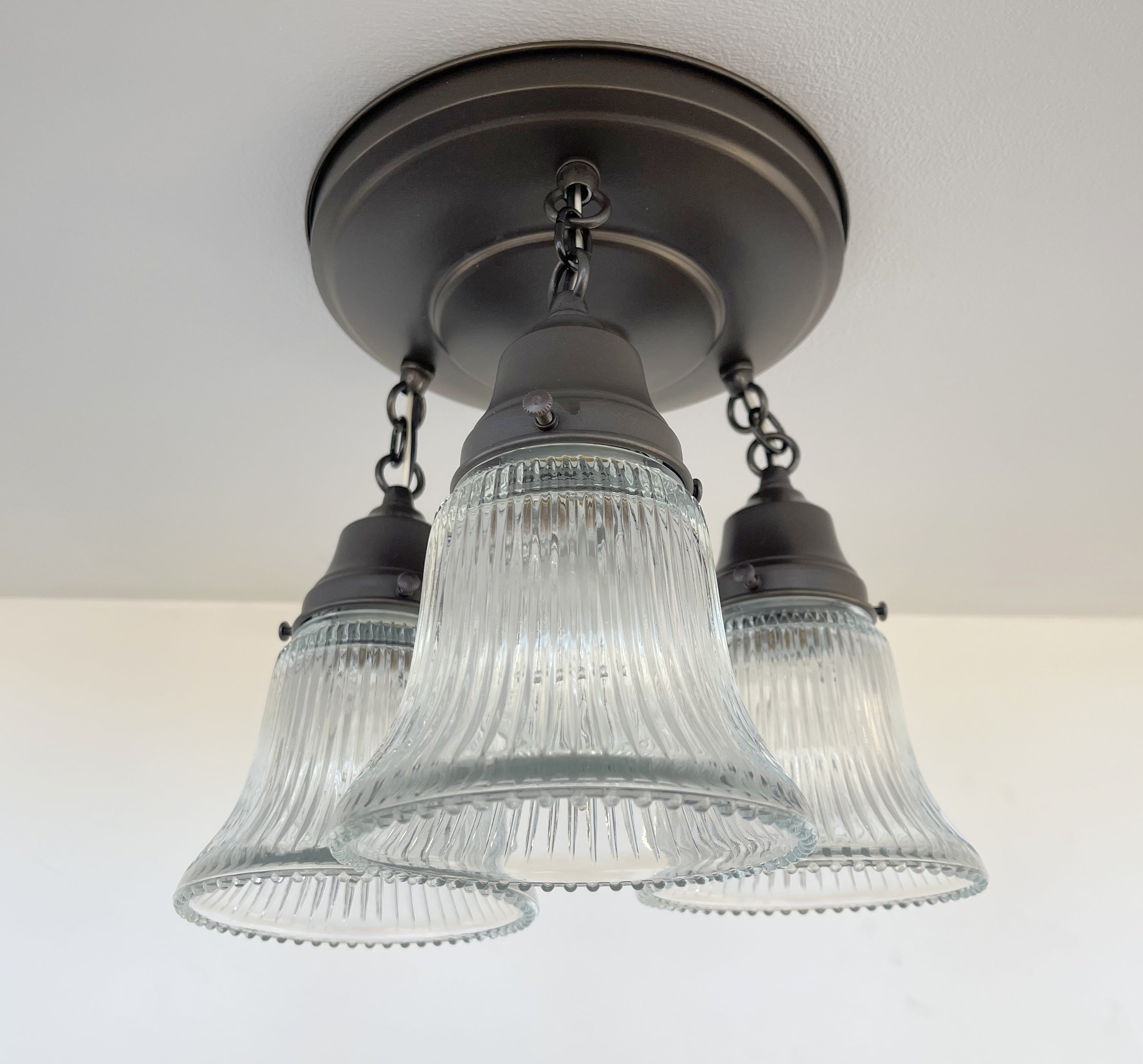 Antique HOLOPHANE 1960's CLEAR Glass Ceiling Light