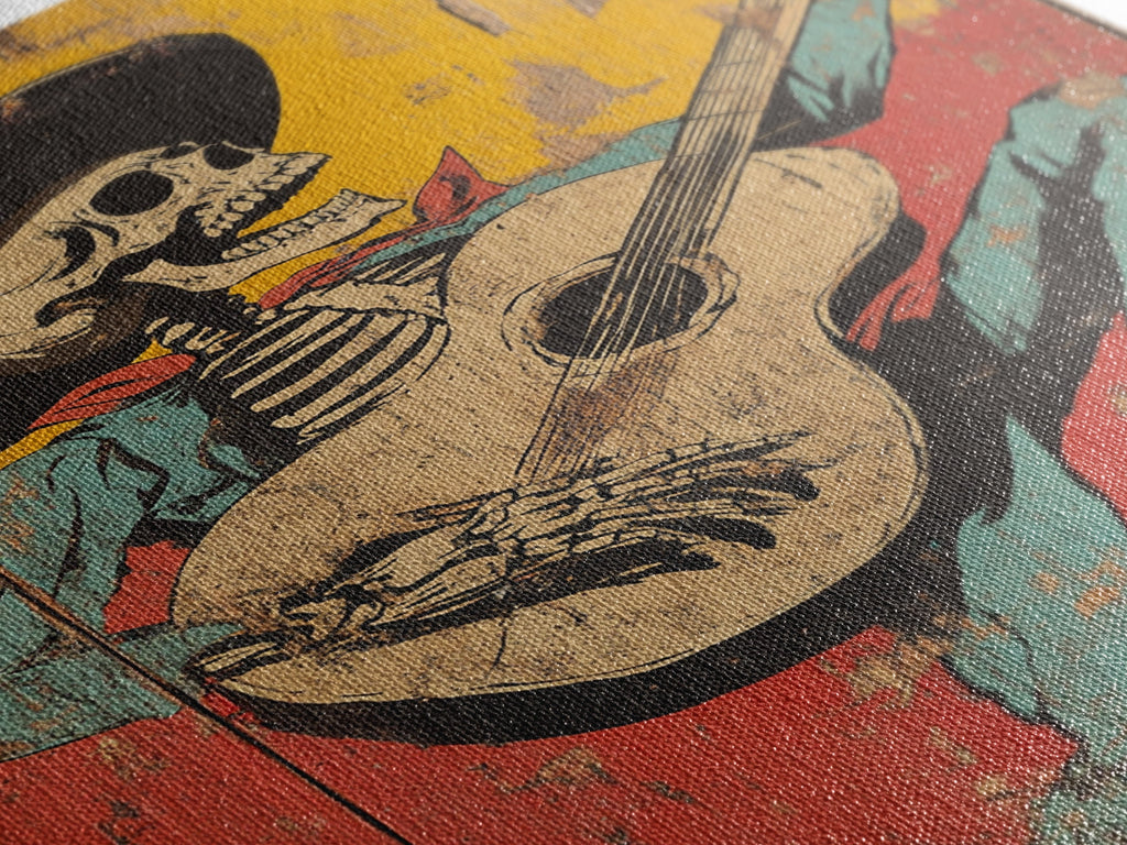 Haunted Skeleton Vaquero Cowboy Framed Canvas Print, Chicano Art, Mexican Home Decor, Mexican Wall Art