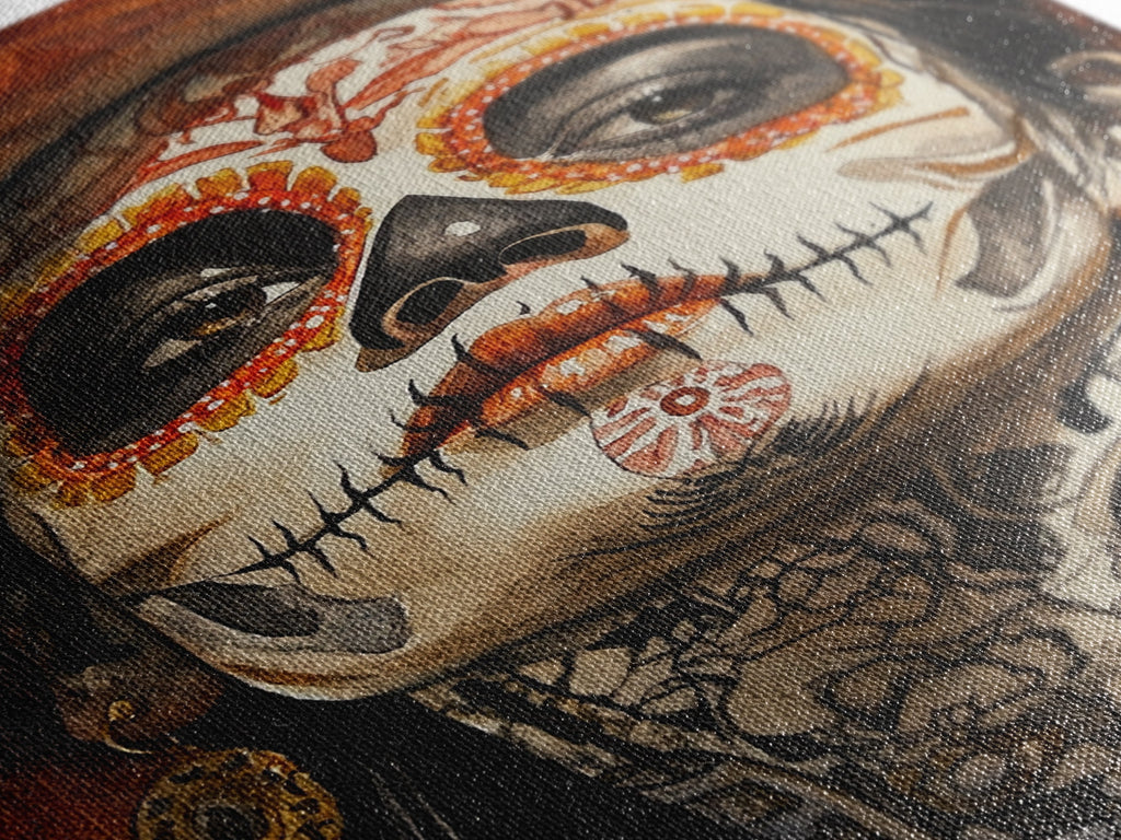 Day Of The Dead Portrait Framed Canvas Print, Chicano / Mexicano Wall Art, Home Decor, Chicano Wall Art, Chicano Painting