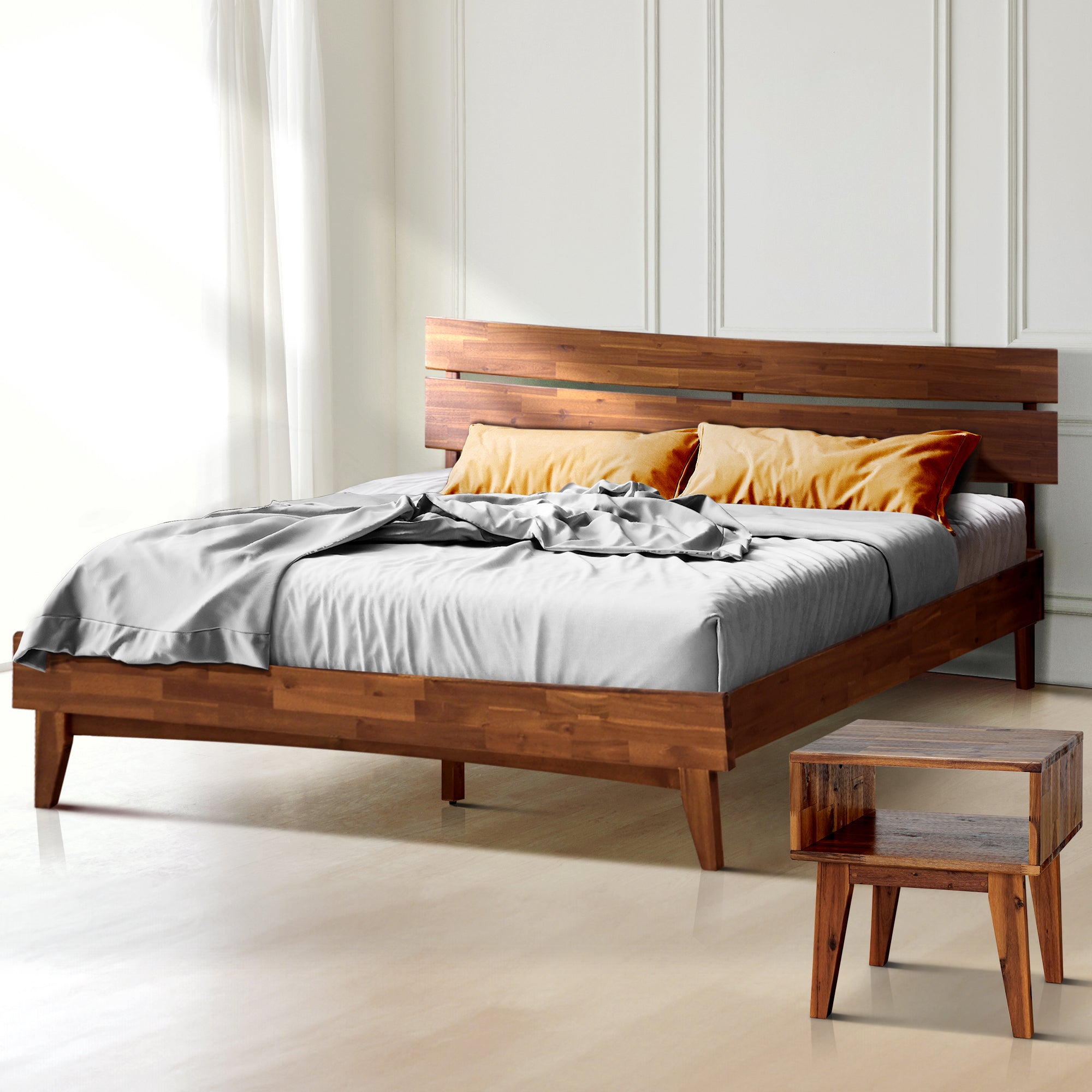 Acacia Aurora Bed Frame & Nightstand Set for Stylish Bedrooms