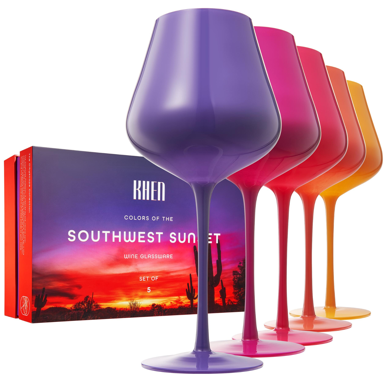 Southwest Sunset Large Colored Wine Glass| Set of 5 | 20 oz