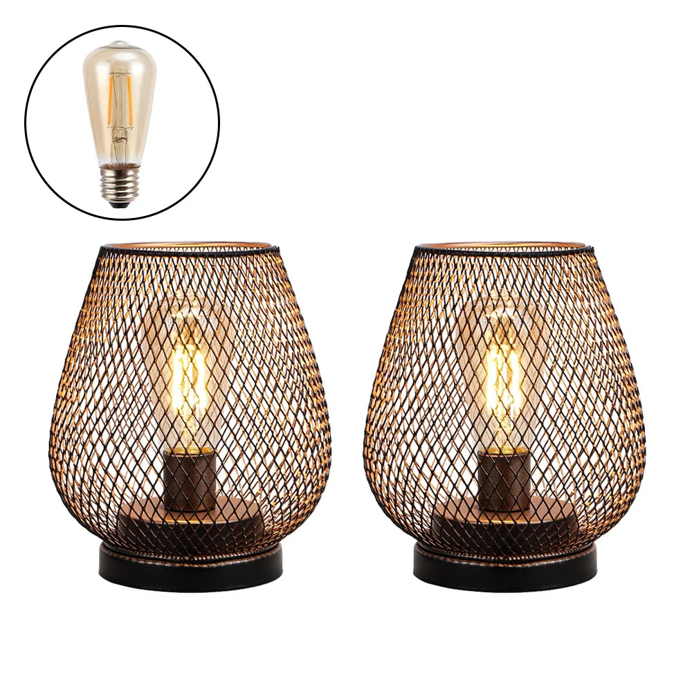 Set of 2 Metal Cage LED Battery Powered Lamp