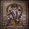 Ganesha Holding Lotus Flower Brown Batik Tie Dye Tapestry