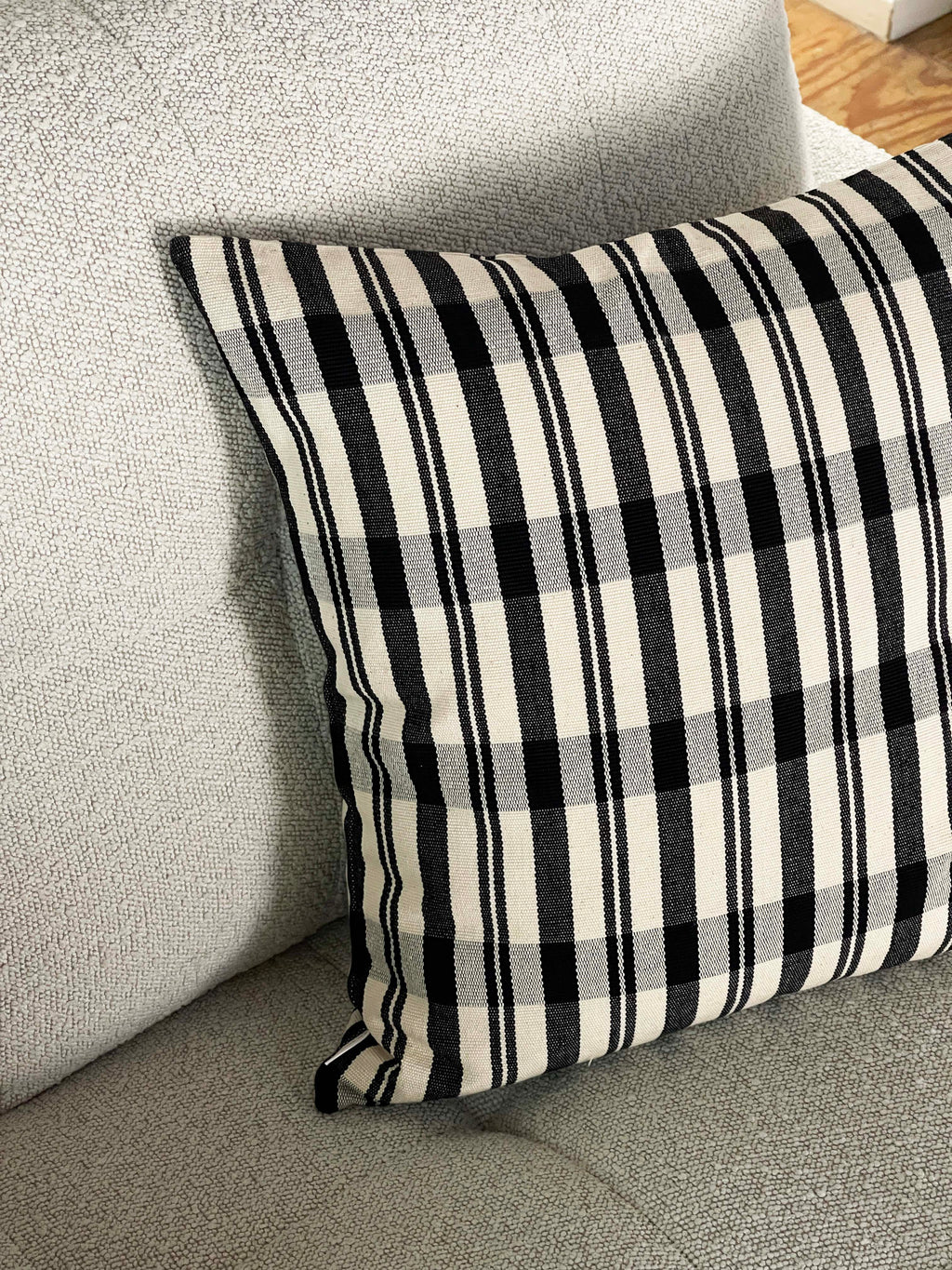 Cecilia Black and Ivory Striped Plaid Pillow