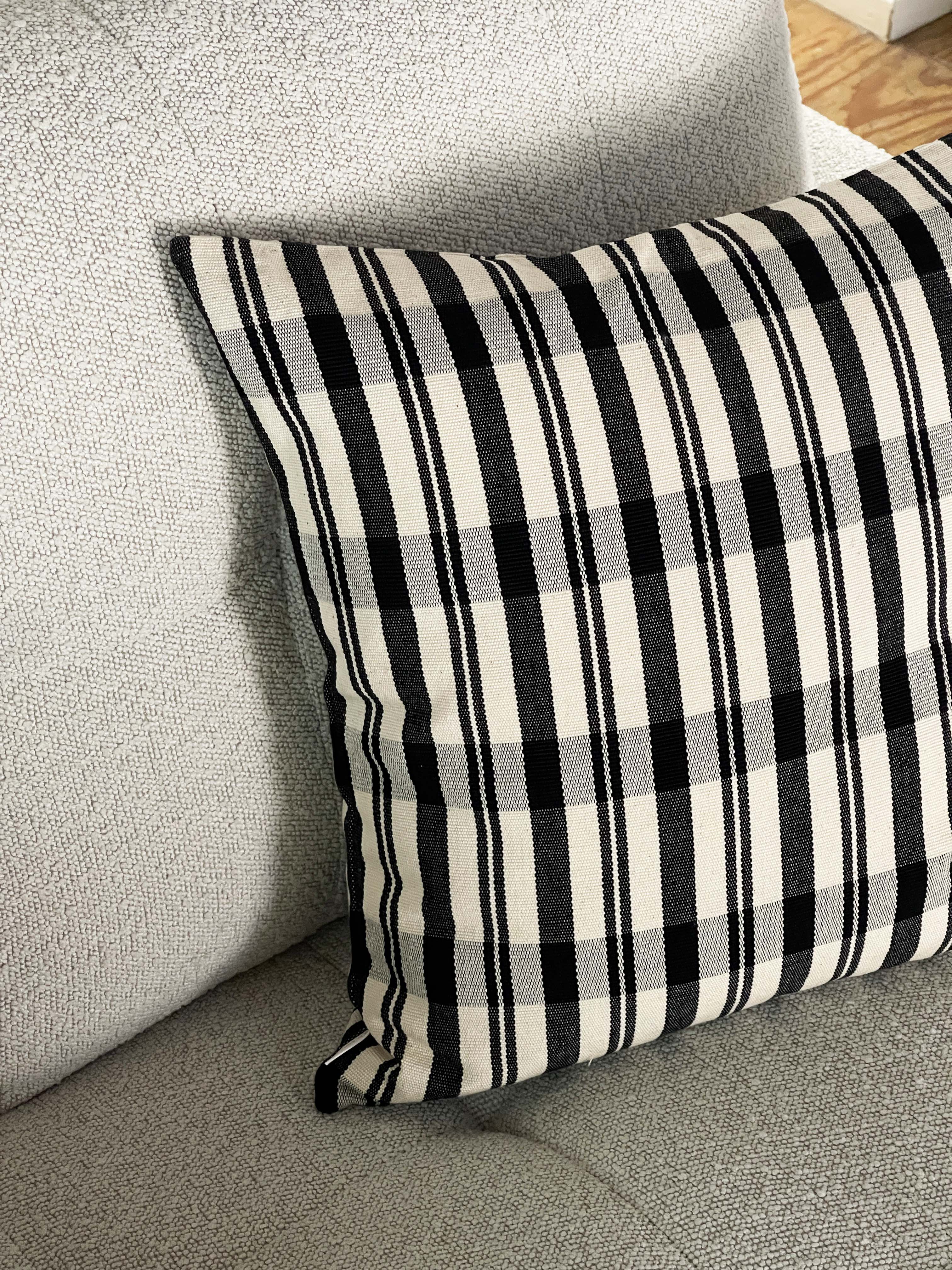 Cecilia Black and Ivory Striped Plaid Pillow