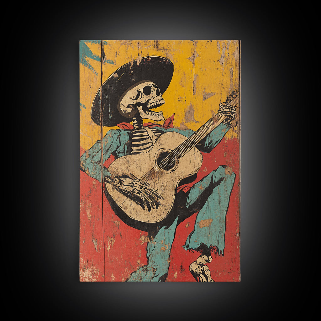 Haunted Skeleton Vaquero Cowboy Framed Canvas Print, Chicano Art, Mexican Home Decor, Mexican Wall Art