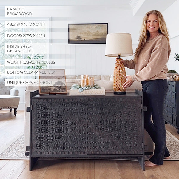 48 Inch Carved Pattern Wood Console Table