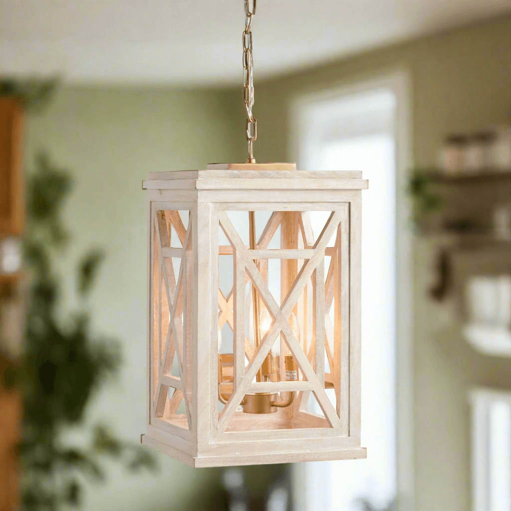 Cottagecore Chandelier Pendant Light in Whitewashed Finish