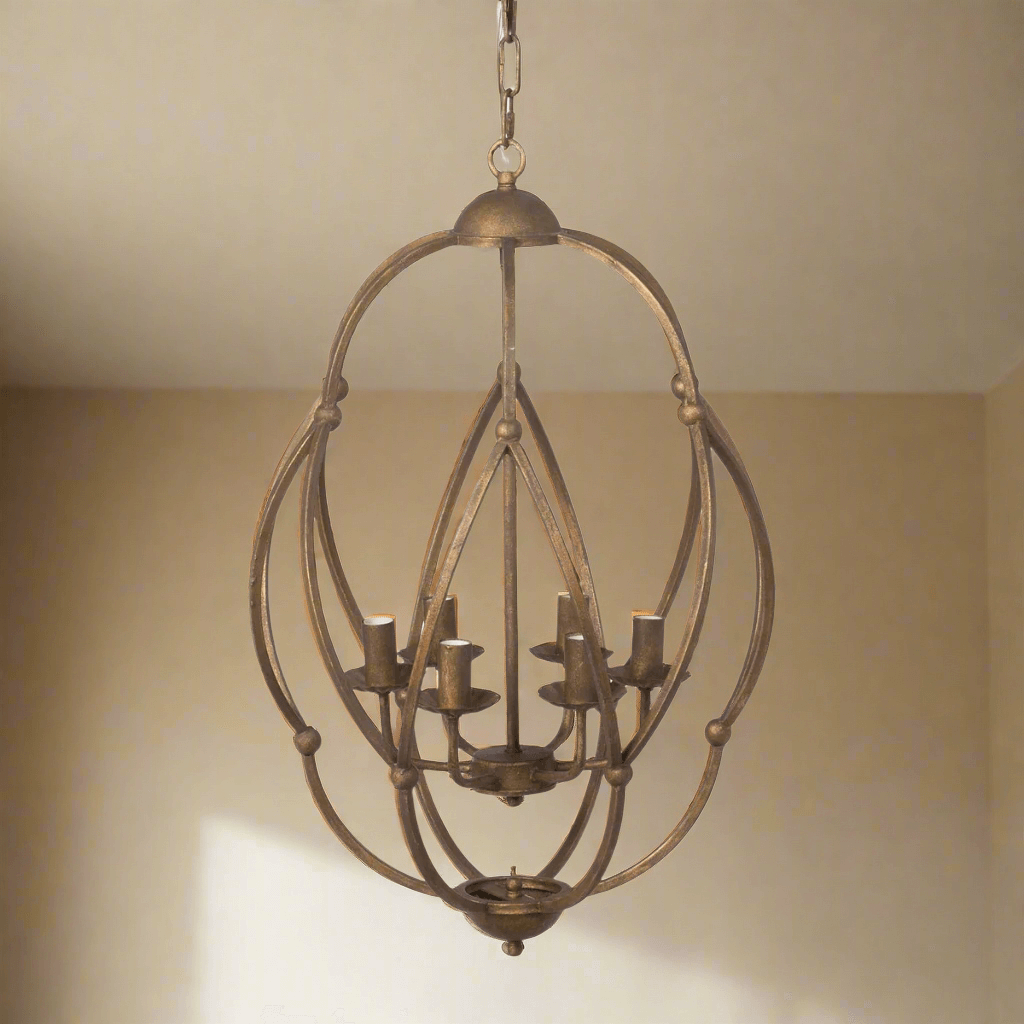 Antique Bronze Iron Chandelier with Gold Finish