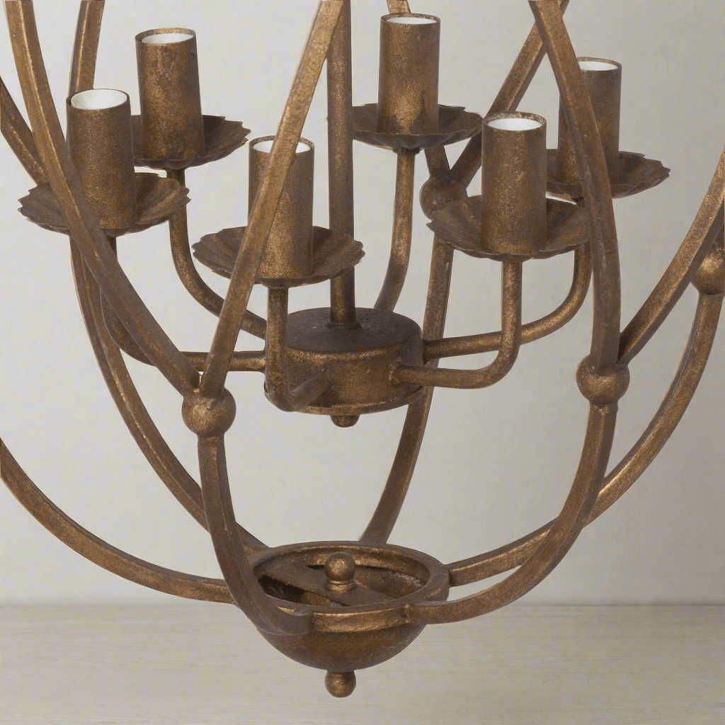 Antique Bronze Iron Chandelier with Gold Finish