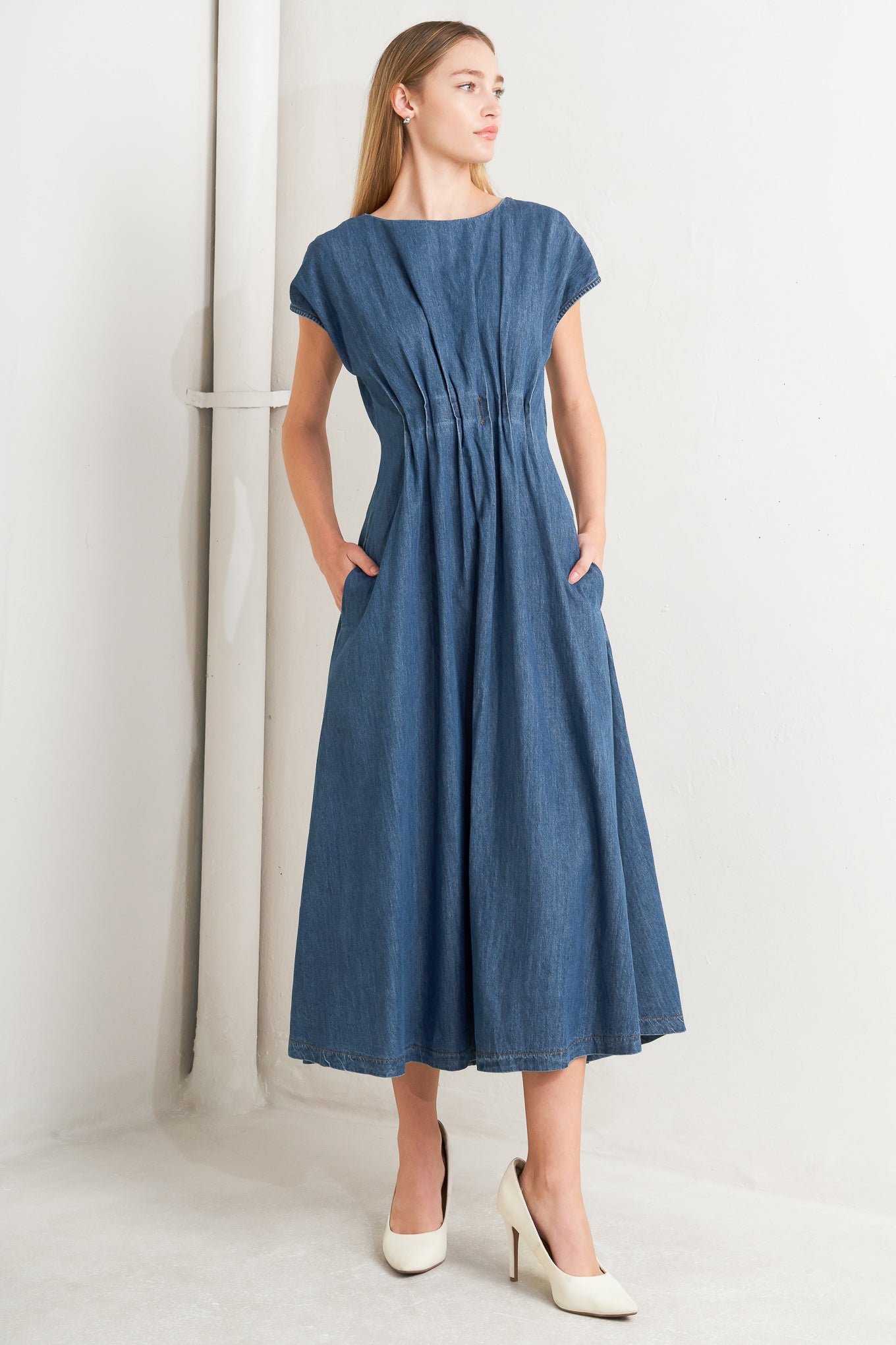 MODERN WORK DENIM MIDI DRESS