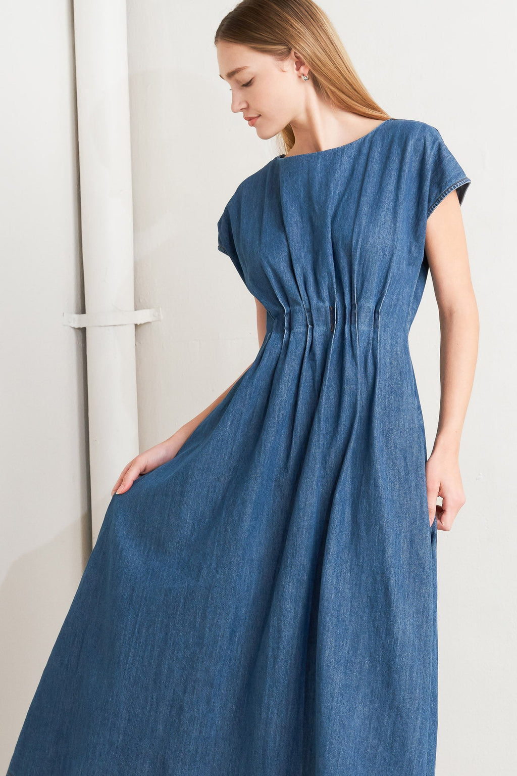 MODERN WORK DENIM MIDI DRESS