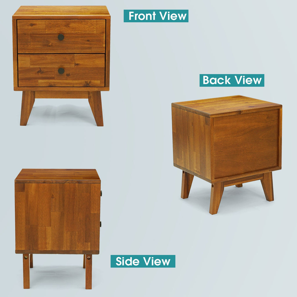 Acacia Silvia 2-Drawer Solid Wood Nightstand for Modern Bedrooms