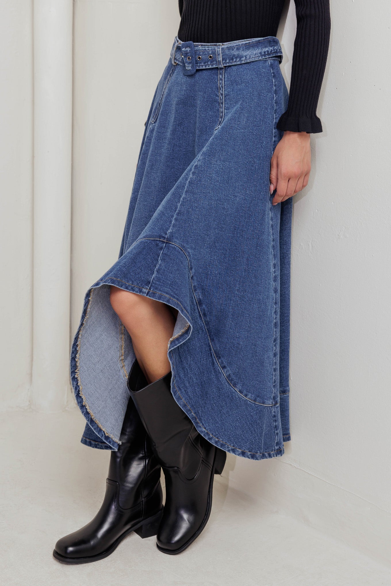 COWBOY CURVE DENIM MIDI SKIRT