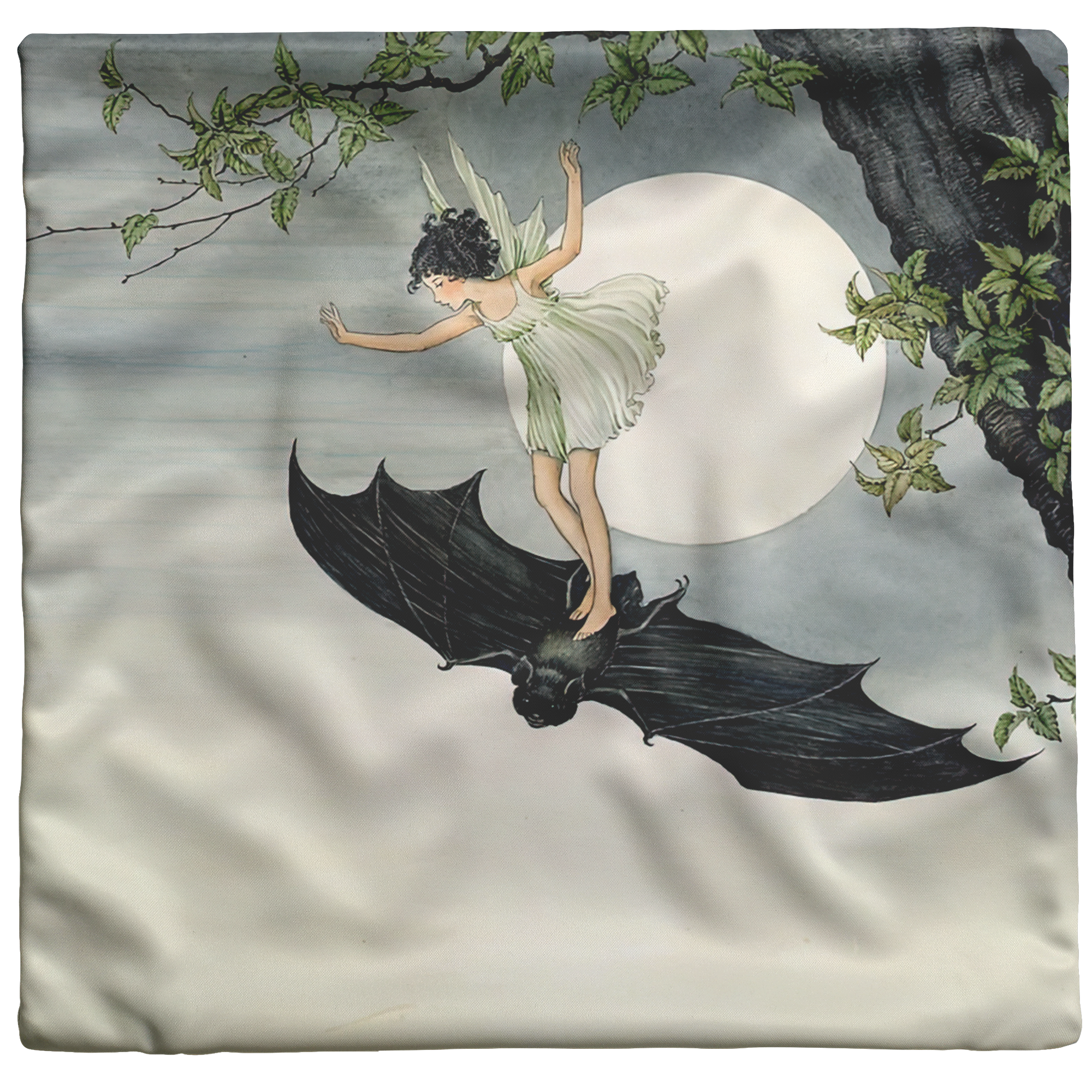 "Fairy Riding a Bat" Throw Pillow