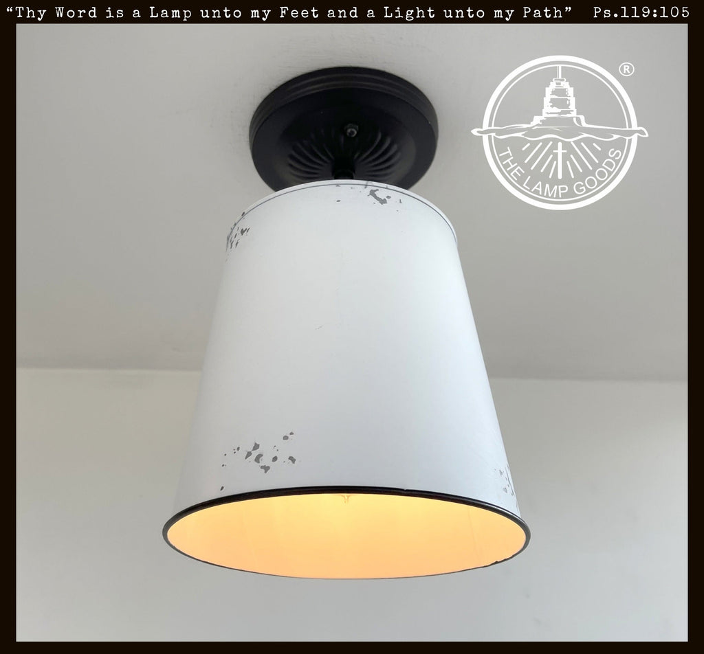 Farmhouse White Barn Metal Distressed Ceiling Light Fixture