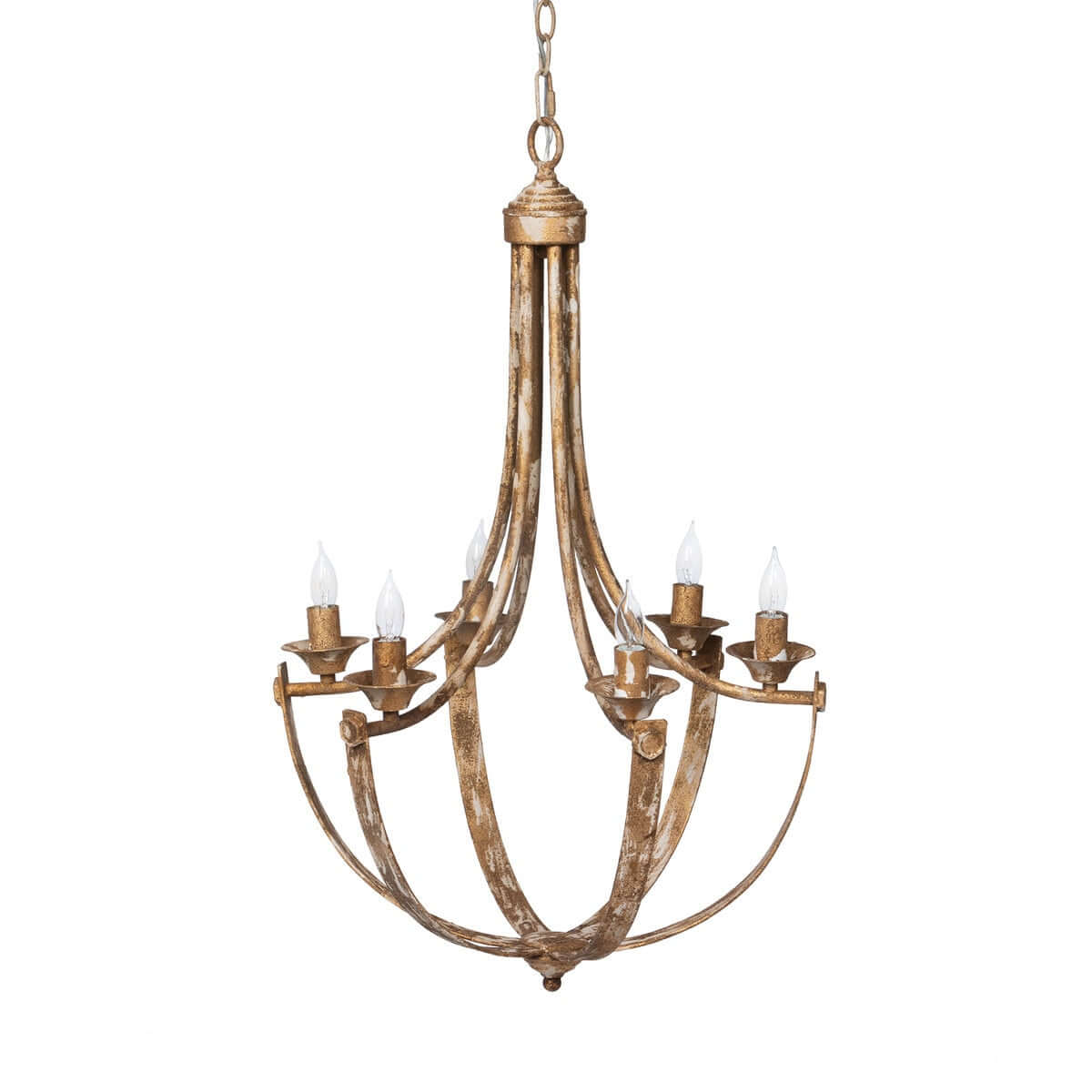 French Country Farmhouse Chandelier in Antique Gold Iron