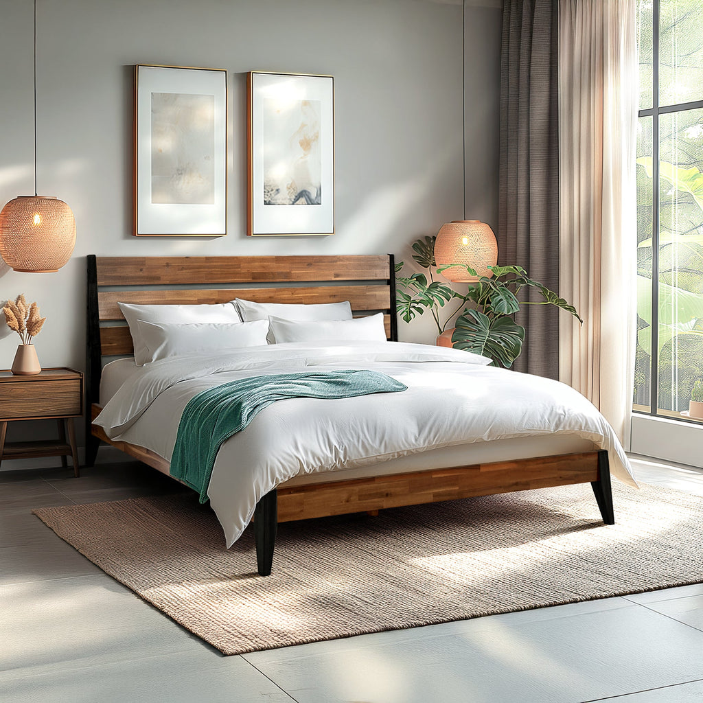 Acacia Emery Solid Wood Bed Frame - Stylish and Durable Acacia Wood Design for Your Bedroom