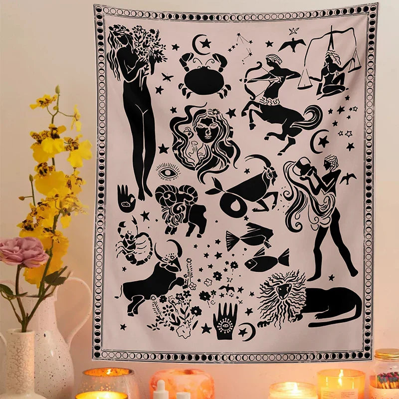 DecorBites™ Constellation Tarot Boho Tapestry Wall Hanging Trippy Sun Moon Decor