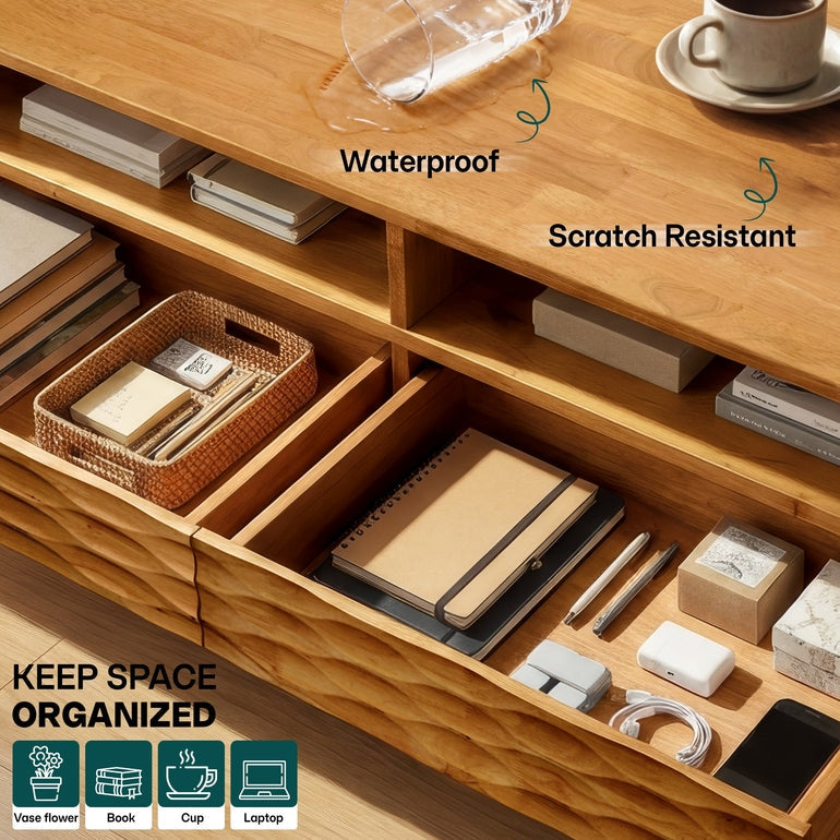 Acacia Elara 47.2” Rectangular Coffee Table with Drawers & Open Storage