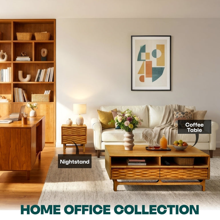 Acacia Elara 47.2” Rectangular Coffee Table with Drawers & Open Storage