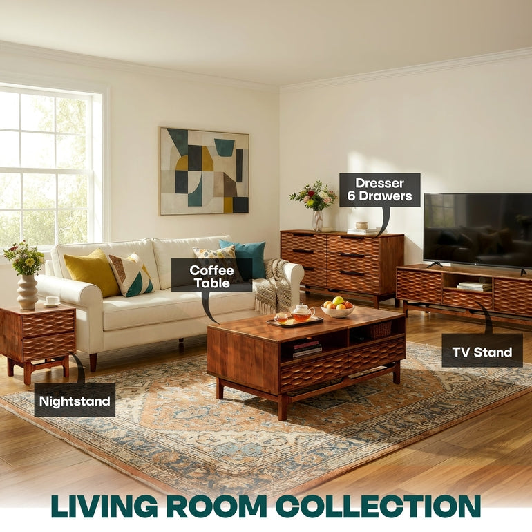 Acacia Elara 47.2” Rectangular Coffee Table with Drawers & Open Storage