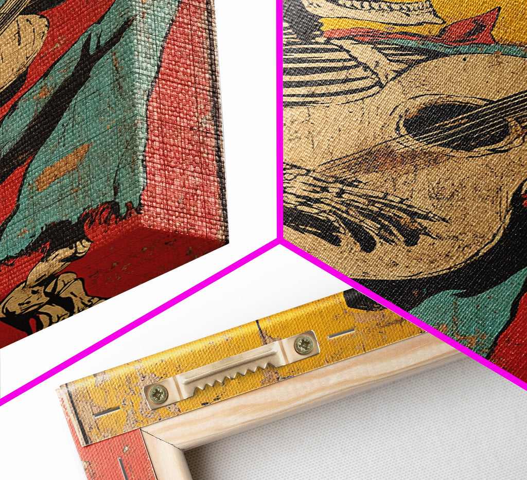 Haunted Skeleton Vaquero Cowboy Framed Canvas Print, Chicano Art, Mexican Home Decor, Mexican Wall Art