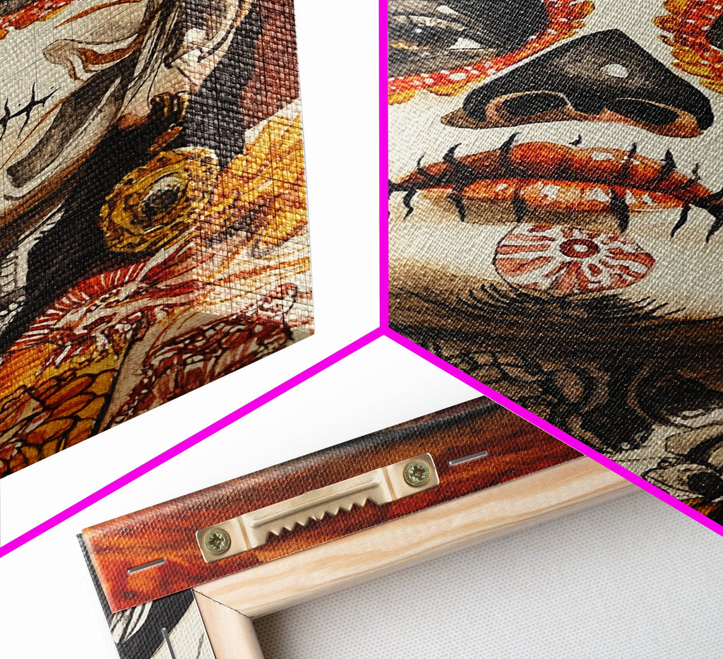 Day Of The Dead Portrait Framed Canvas Print, Chicano / Mexicano Wall Art, Home Decor, Chicano Wall Art, Chicano Painting