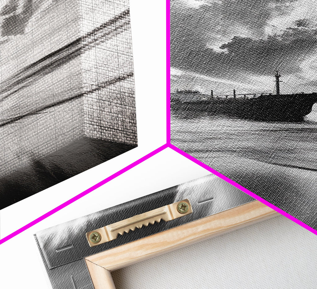 Stormy Sky Ship, Dramatic Seascape, Black White Photography, Ocean Nautical Decor, Framed Canvas Print, Coastal Wall Art, Moody Minimalist