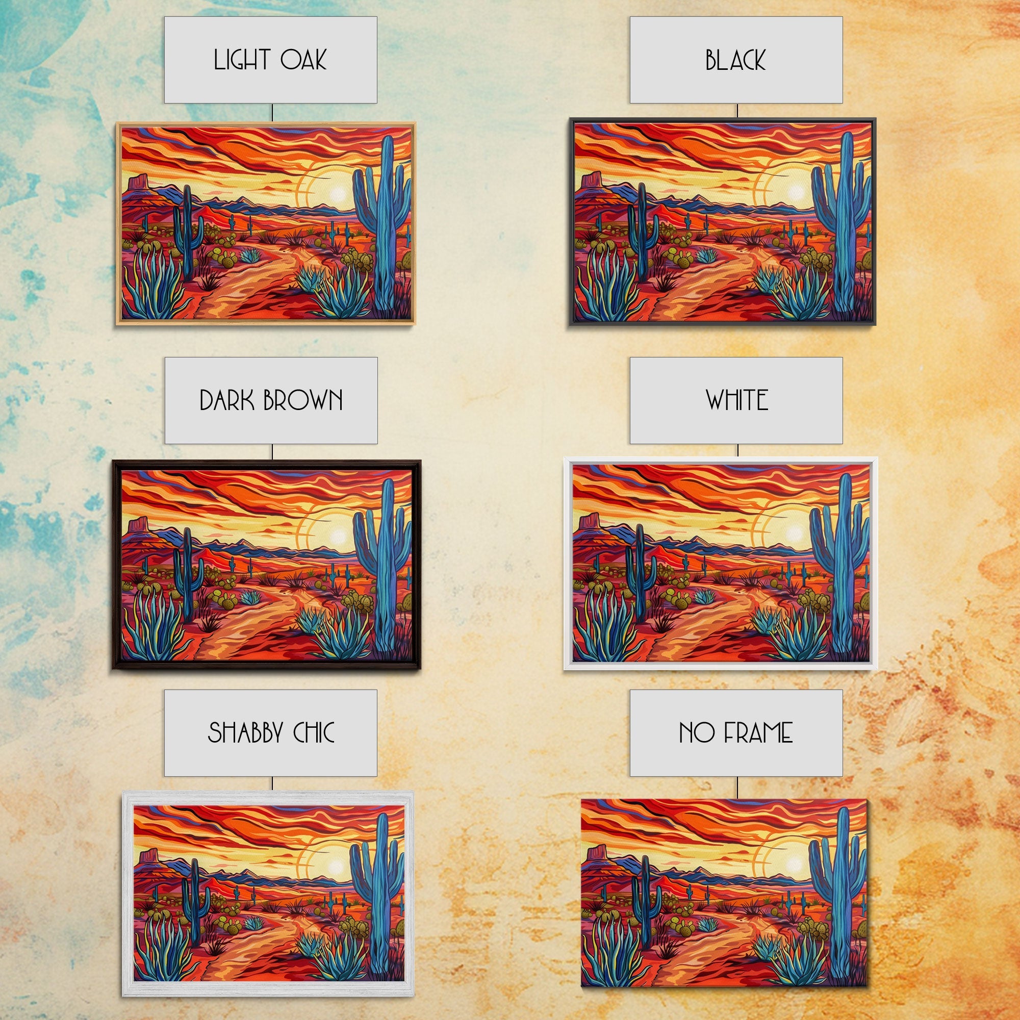 Mid Centry Modern Pop Art Style Desert Landscape Painting Canvas Print, Retro Style Wall Art, Home Decor, Desert Wall Art, Arizona Art