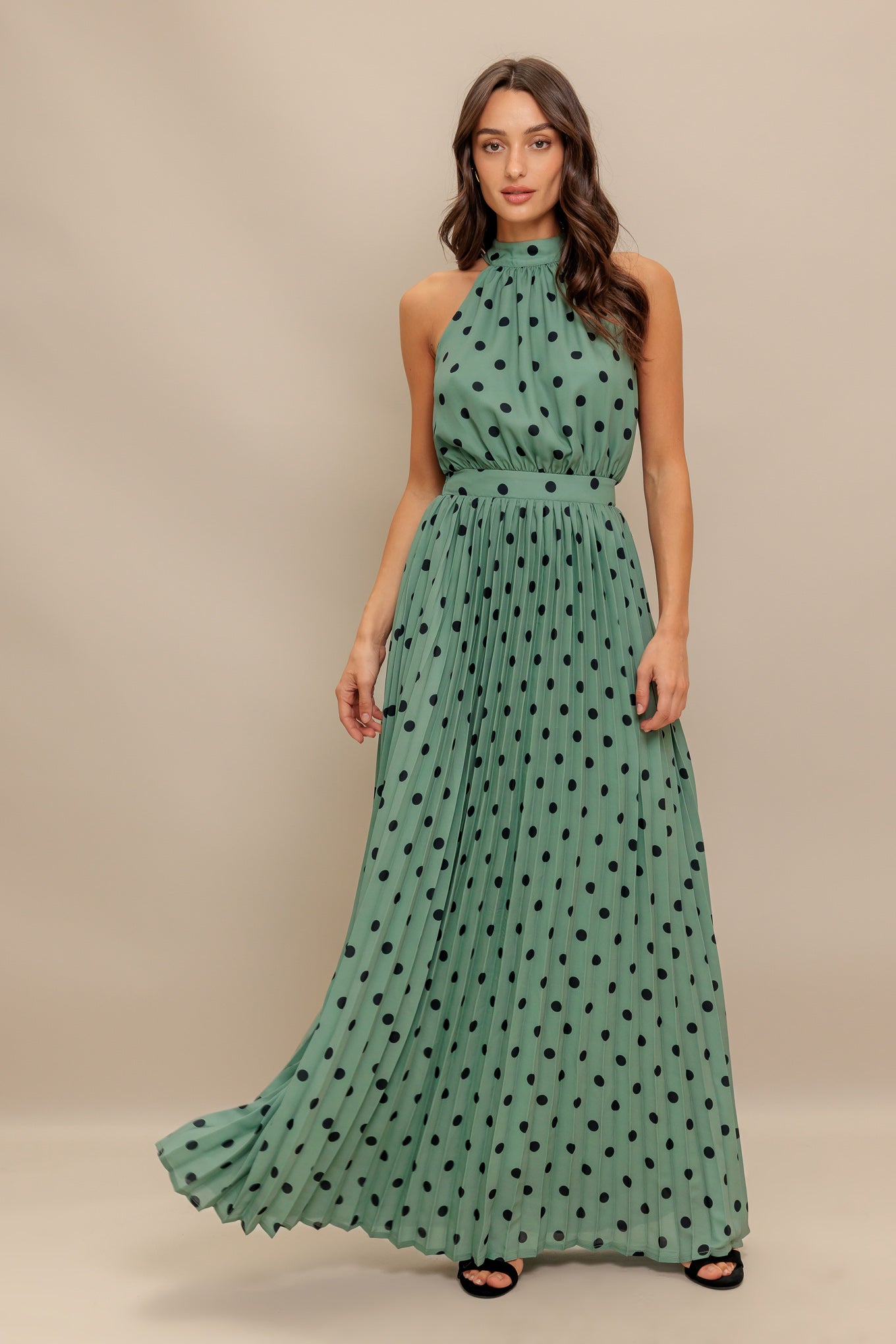 HALTER DOT GLOW WOVEN MAXI DRESS