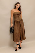 WILD ESPRESSO FAUX SUEDE MIDI DRESS