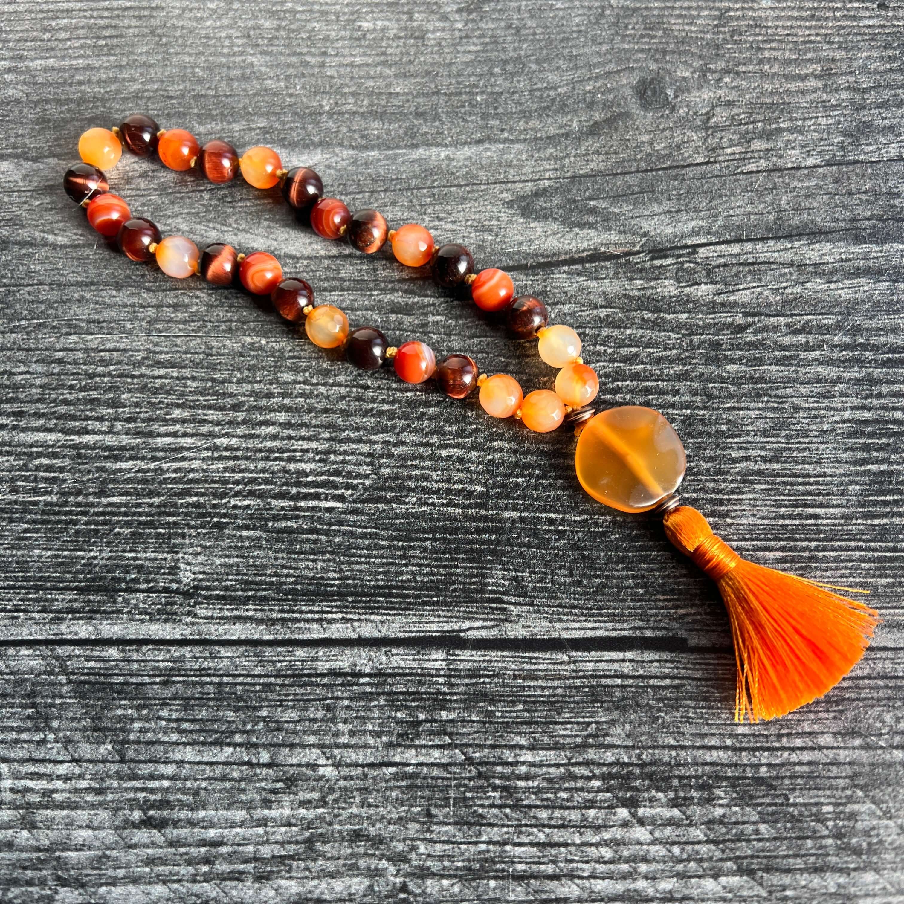 Sacral Chakra Meditation Mala – 27 Beads of Carnelian & Red Tiger Eye