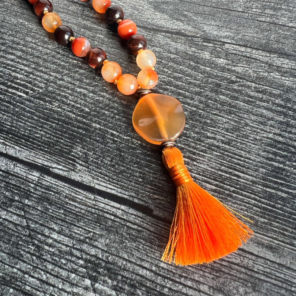 Sacral Chakra Meditation Mala – 27 Beads of Carnelian & Red Tiger Eye