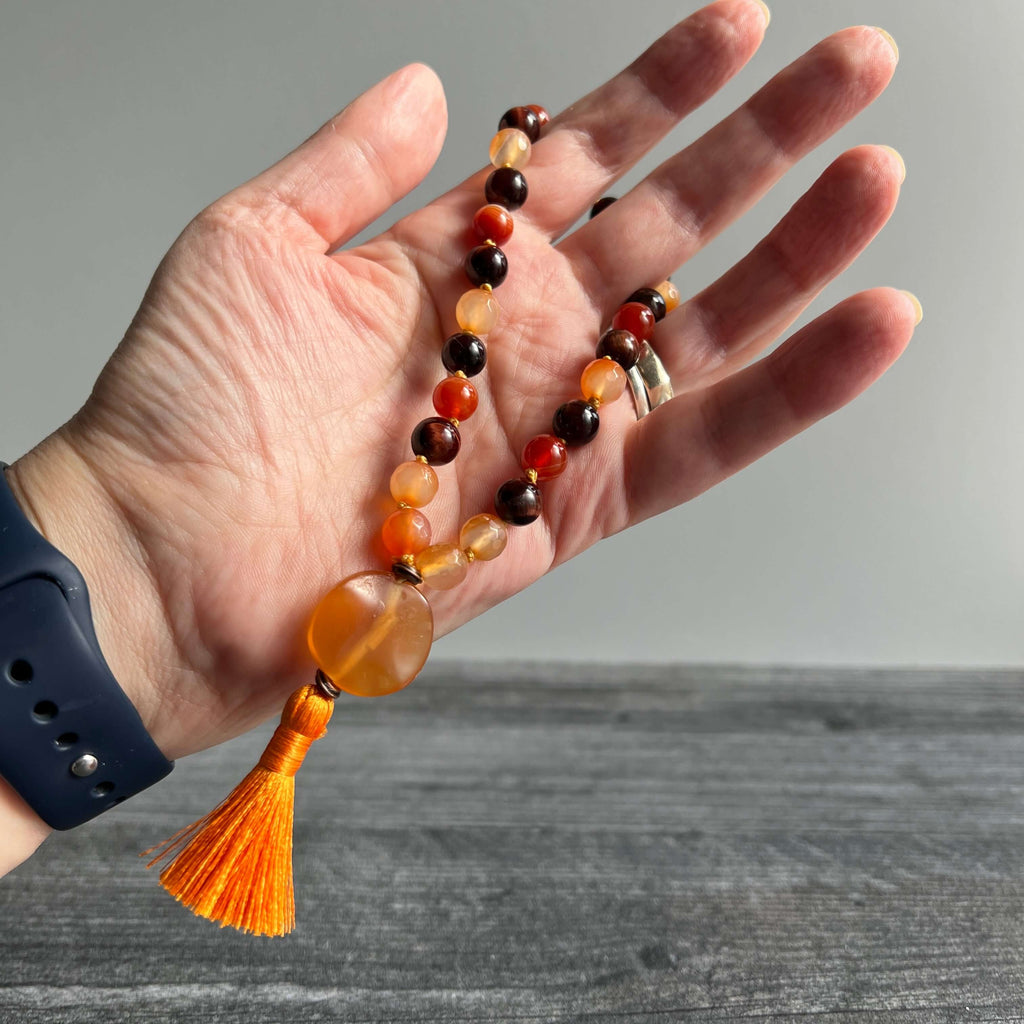 Sacral Chakra Meditation Mala – 27 Beads of Carnelian & Red Tiger Eye