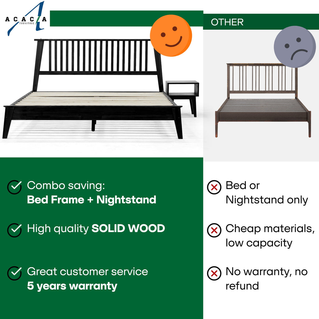 Acacia Kaylin Bed Frame & Nightstand Set for a Stylish Bedroom